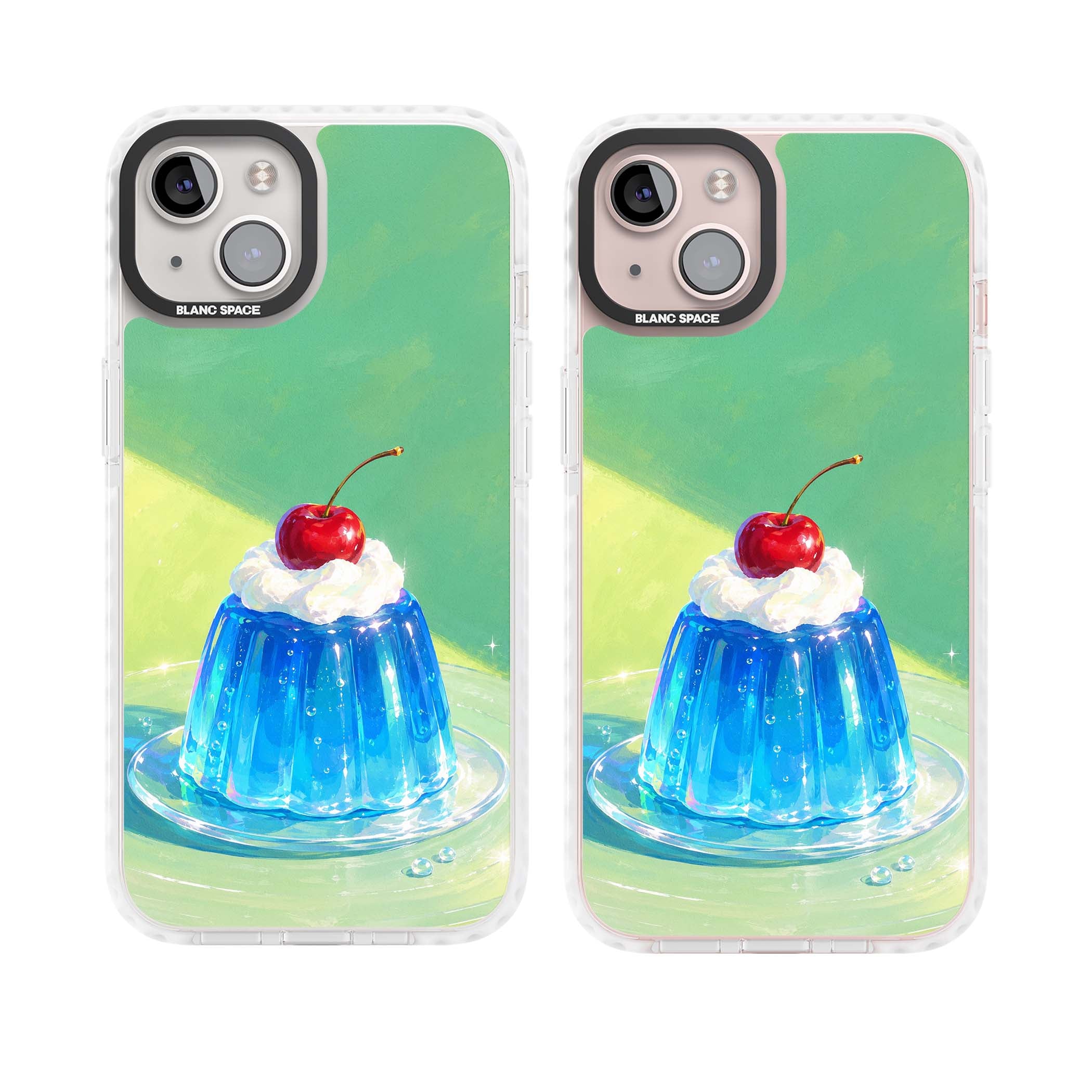 Cherry Jelly kawaii dessert iPhone case featuring blue jelly pudding, whipped cream and a red cherry | Clear Impact case for iPhone 13, iPhone 14, iPhone 15