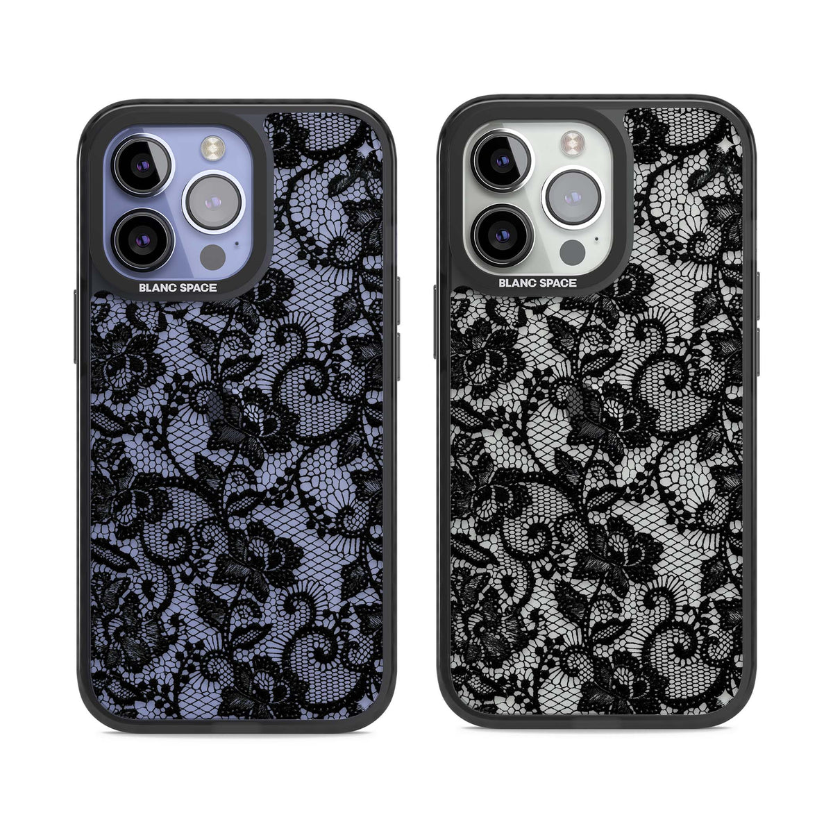 Black Lace gothic iPhone case featuring intricate black floral lace pattern with vintage whimsigoth detail | Black Impact case for iPhone 13 Pro, iPhone 14 Pro, iPhone 15 Pro