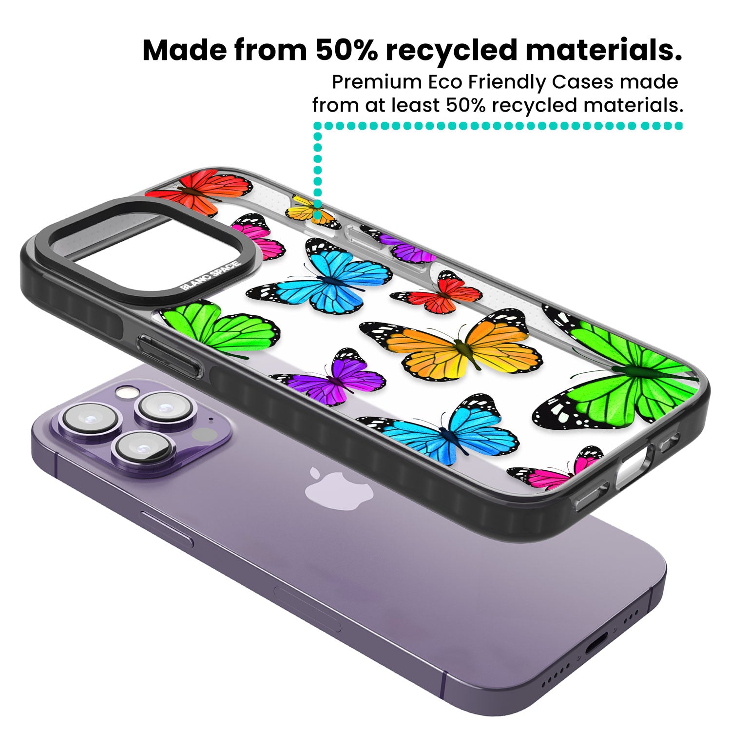 Vibrant Butterflies Black Impact Phone Case for iPhone 13 Pro, iPhone 14 Pro, iPhone 15 Pro