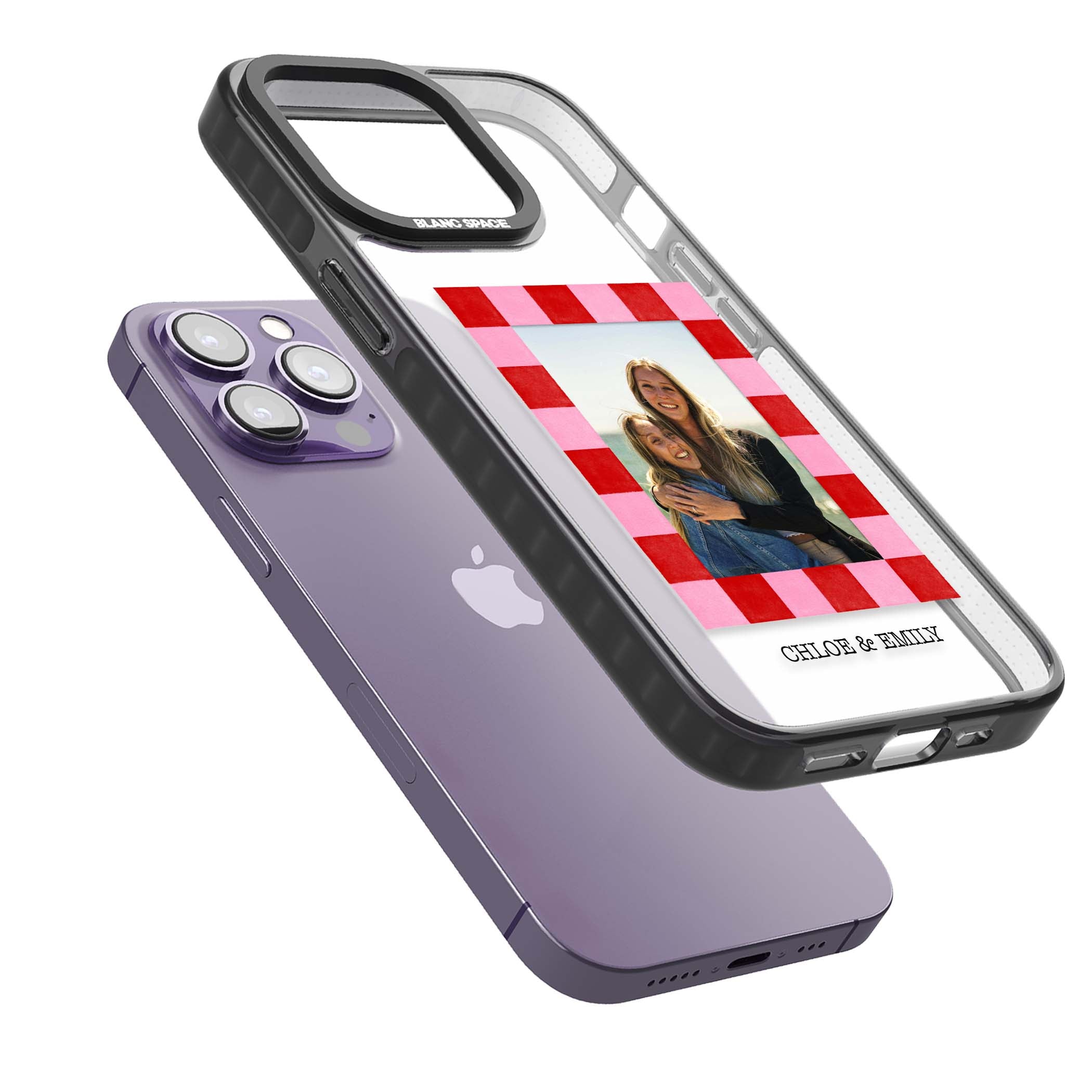 Bubblegum Check Photo for her iPhone case | Black Impact case for iPhone 13 Pro, iPhone 14 Pro, iPhone 15 Pro