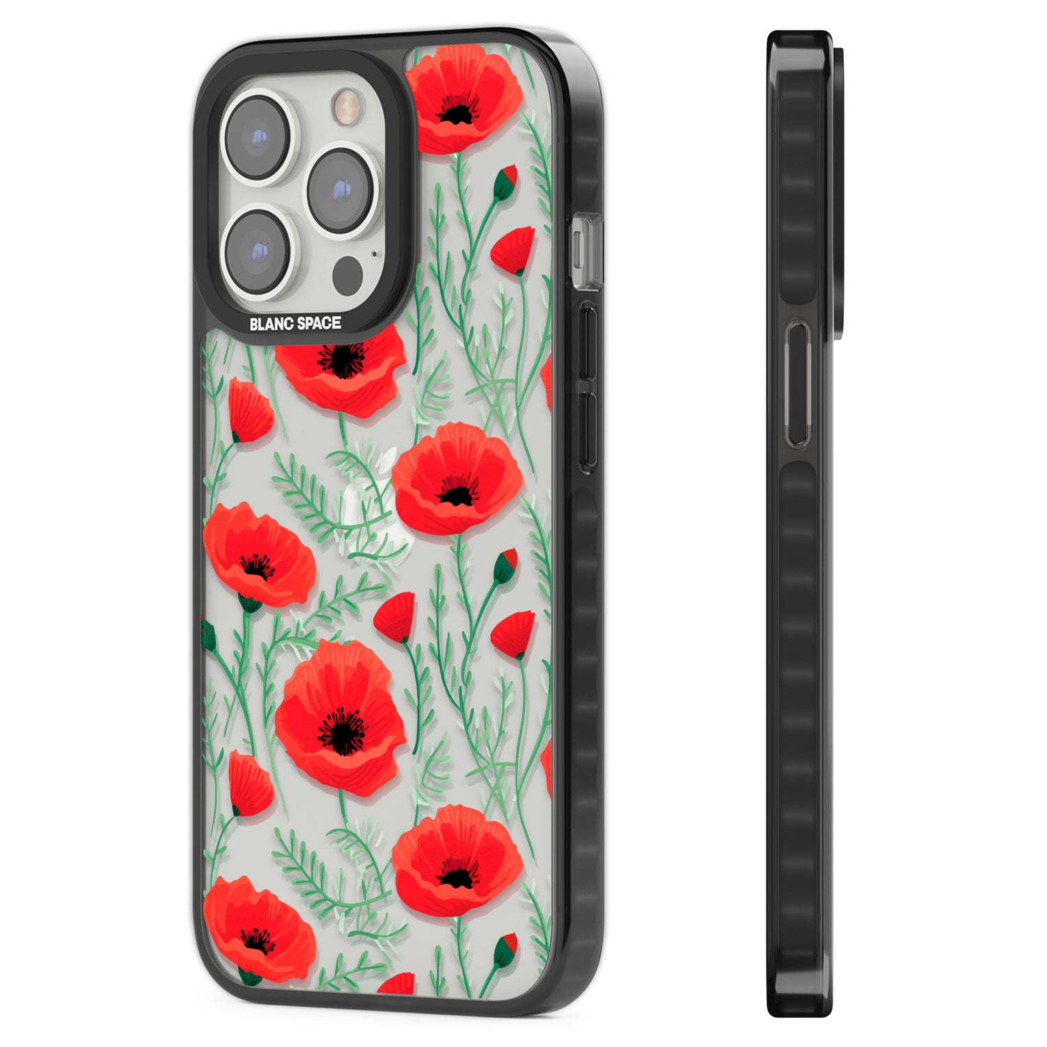 Poppy Garden Black Impact Phone Case for iPhone 13 Pro, iPhone 14 Pro, iPhone 15 Pro