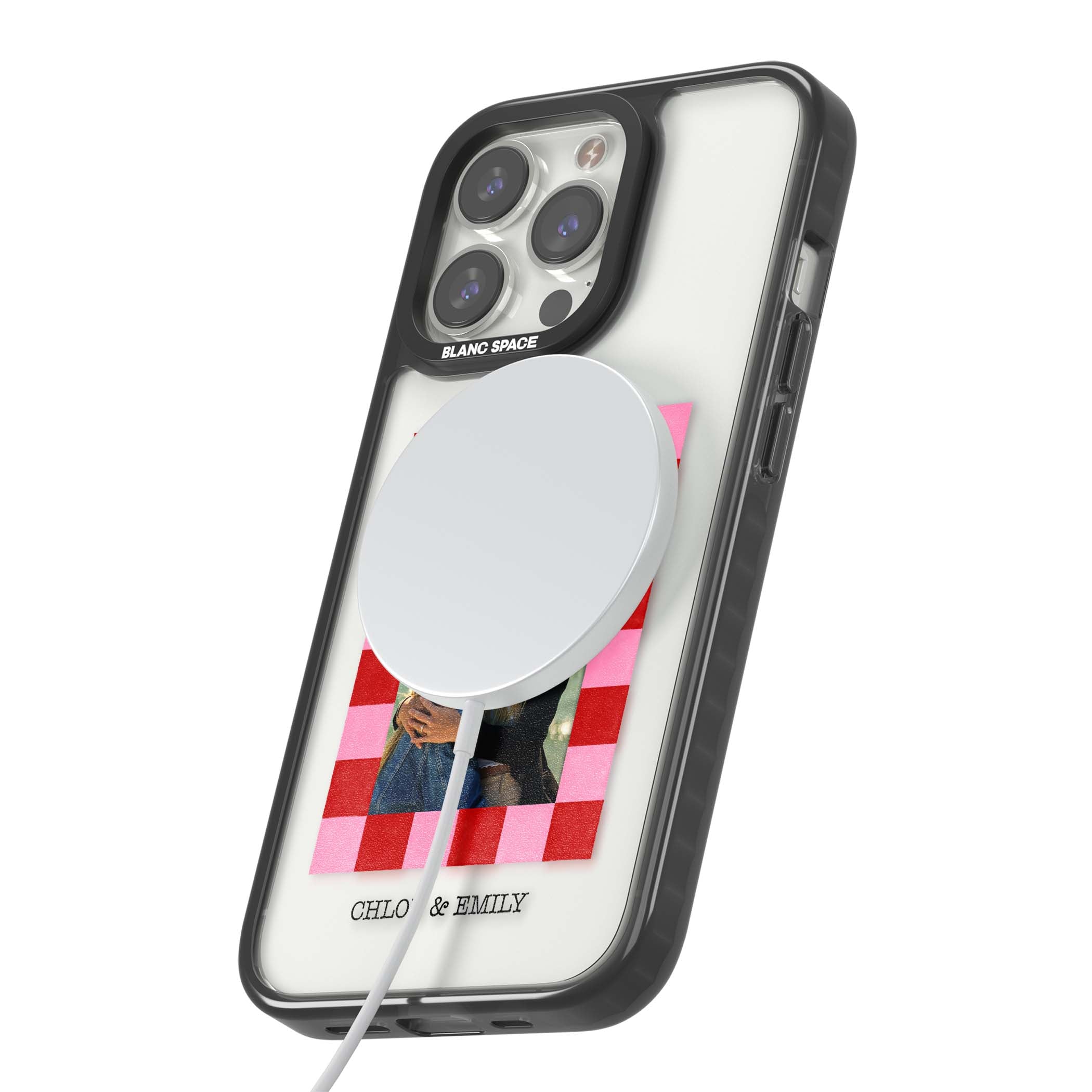 Bubblegum Check Photo for her iPhone case | Black Impact Magsafe case for iPhone 13 Pro, iPhone 14 Pro, iPhone 15 Pro