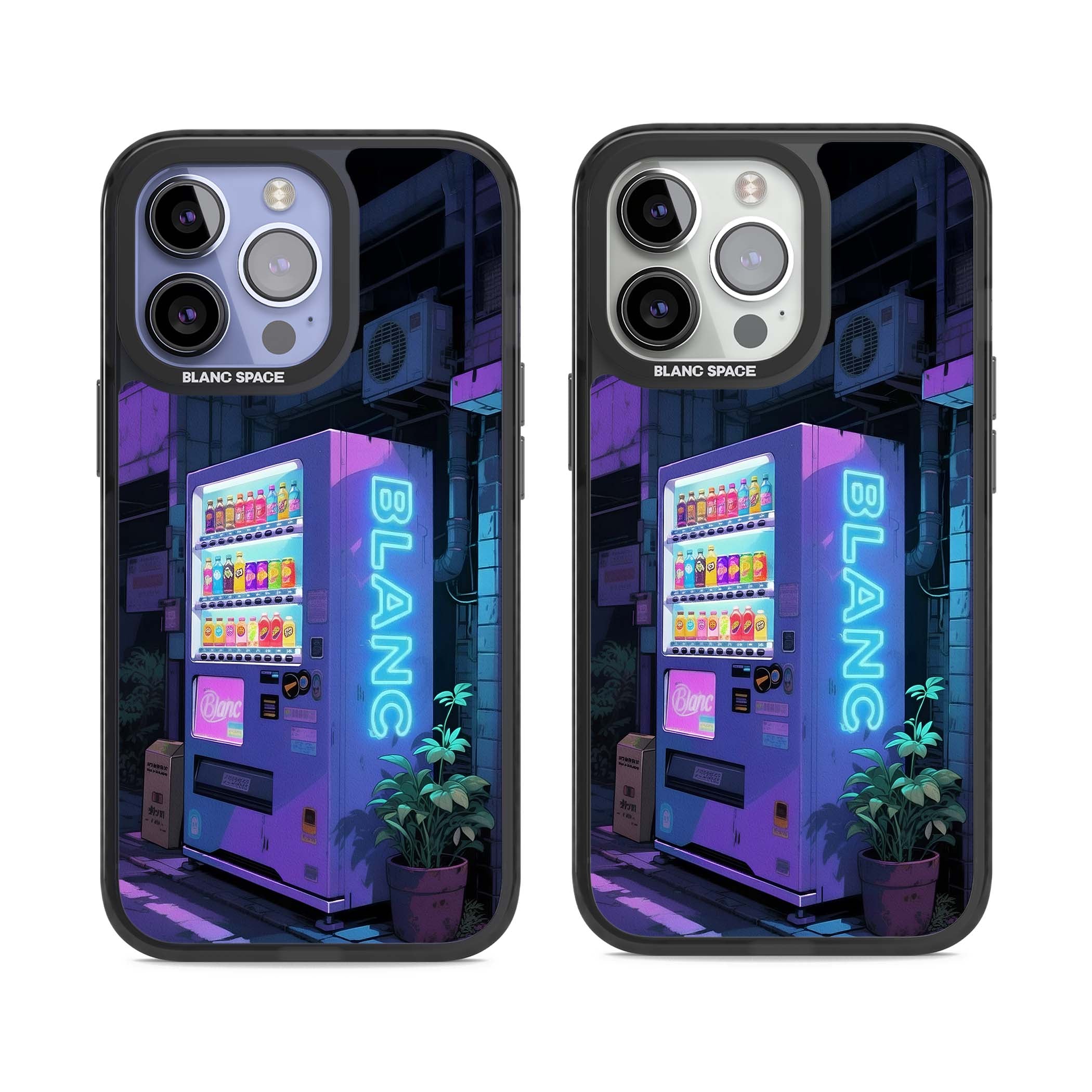 Shibuya Glow Japanese iPhone case featuring a glowing Tokyo vending machine, neon signage, and moody purple alleyway | Black Impact Magsafe case for iPhone 13 Pro, iPhone 14 Pro, iPhone 15 Pro