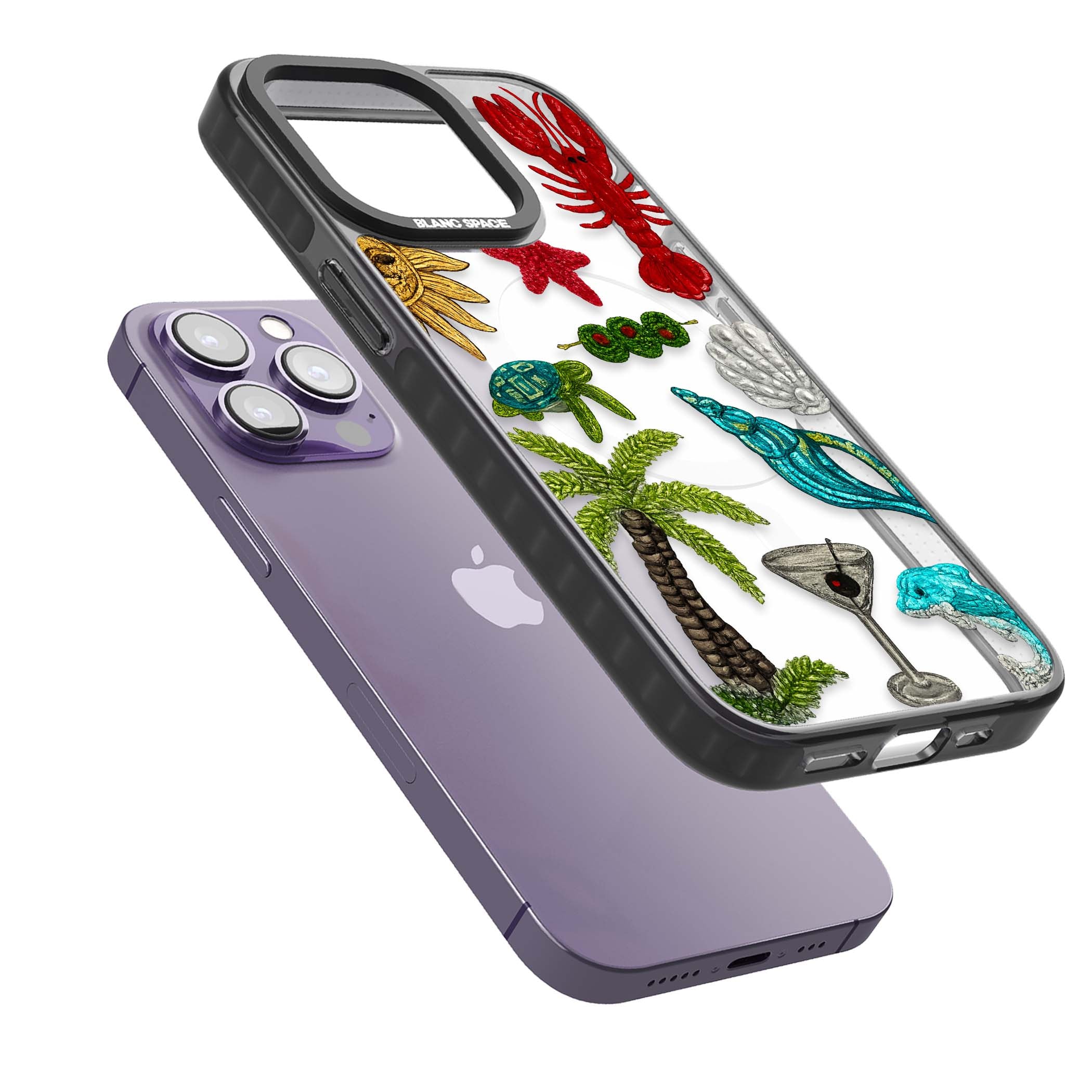 Painted Coastal Pattern coastal iPhone case | Black Impact Magsafe case for iPhone 13 Pro, iPhone 14 Pro, iPhone 15 Pro