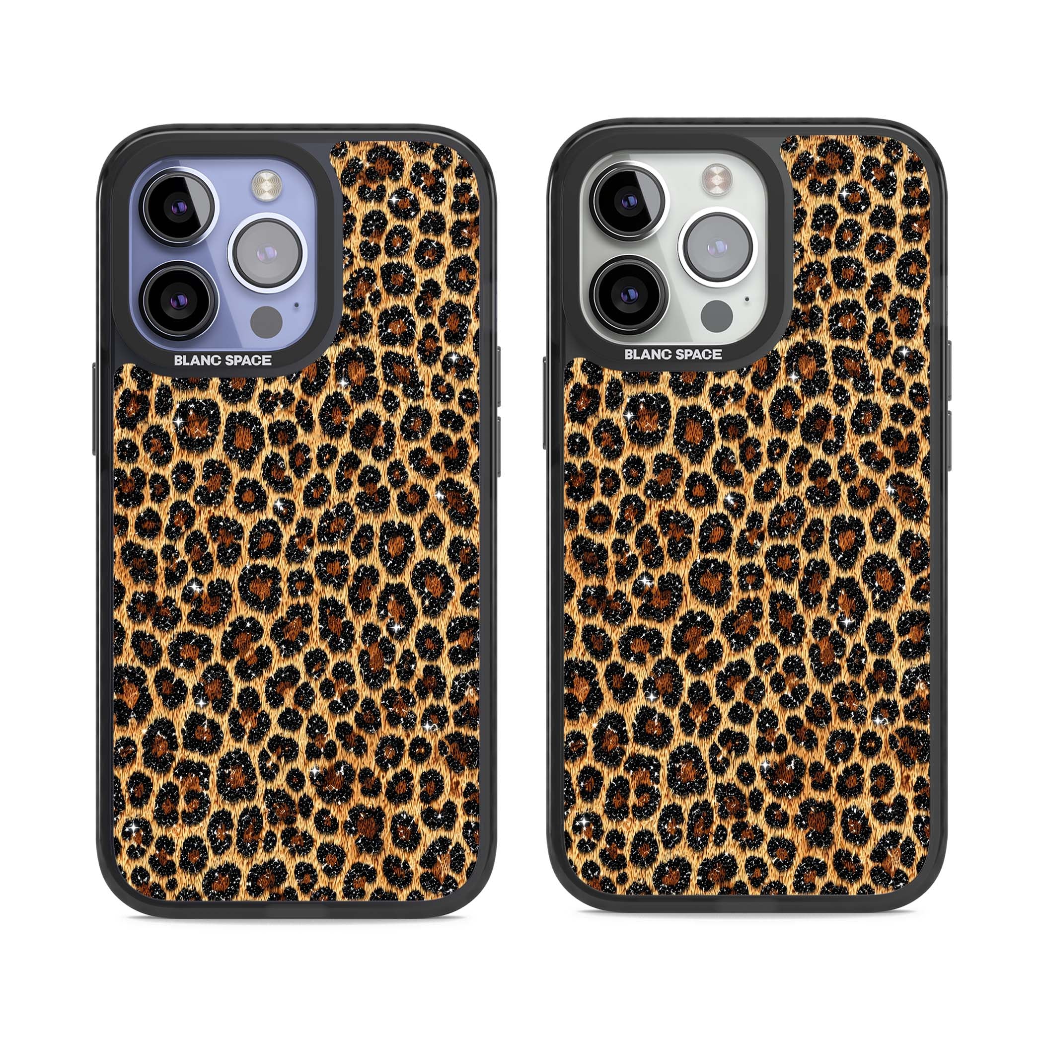 Diamond Leopard leopard print iPhone case featuring golden tan fur, black rosette spots and subtle glitter sparkle | Black Impact Magsafe case for iPhone 13 Pro, iPhone 14 Pro, iPhone 15 Pro