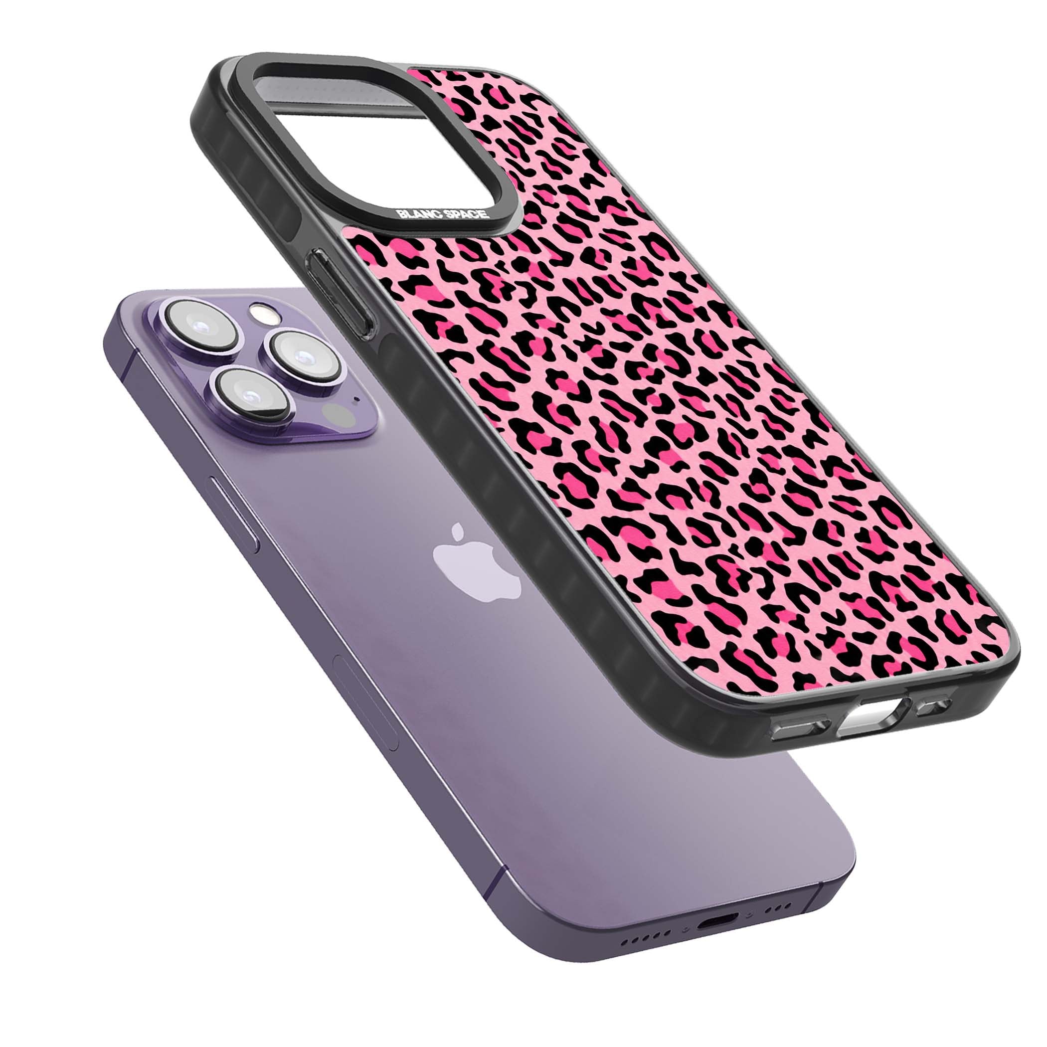 Pink Leopard baddie iPhone case | Black Impact Magsafe case for iPhone 13 Pro, iPhone 14 Pro, iPhone 15 Pro