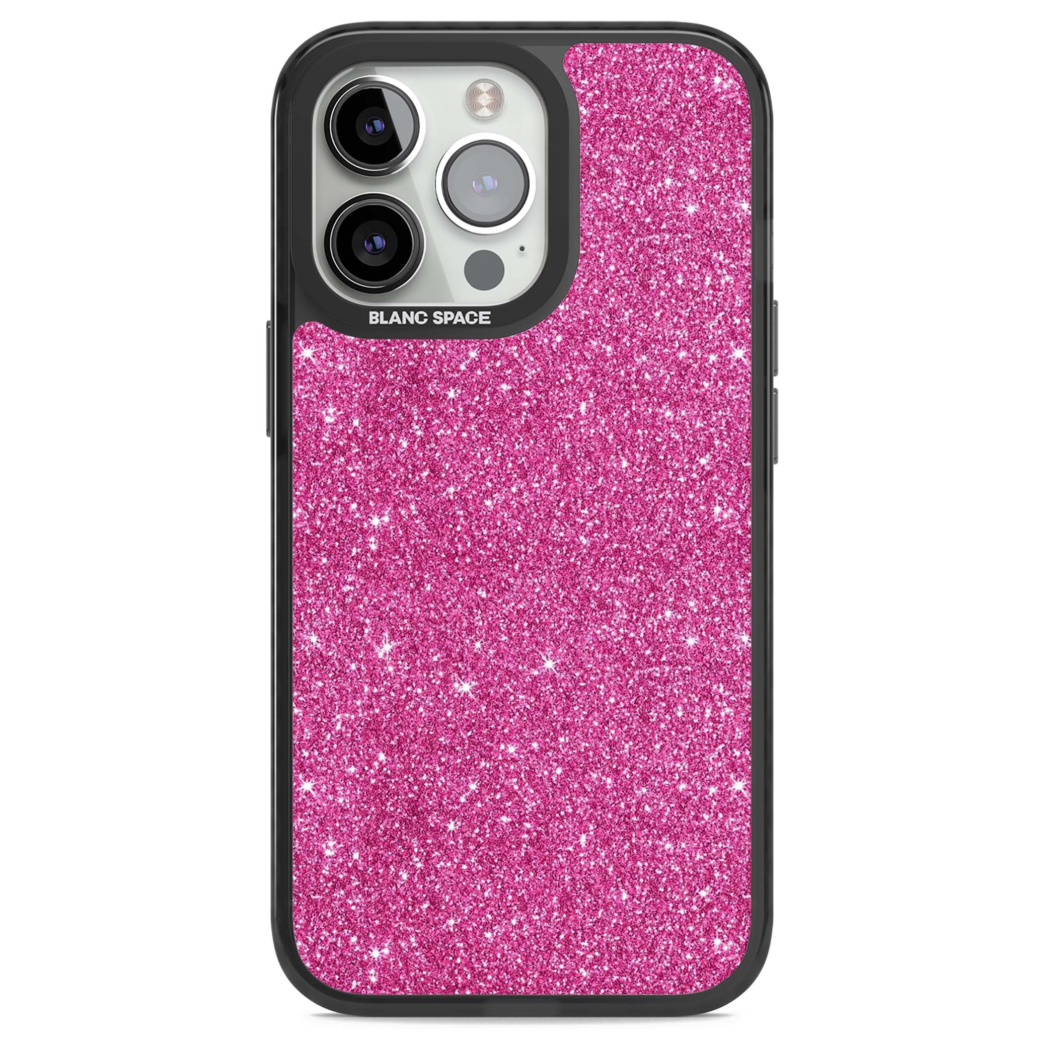 Pink Glitter Y2K iPhone case featuring hot pink glitter wallpaper with sparkle shimmer effect | Black Impact Magsafe case for iPhone 13 Pro, iPhone 14 Pro, iPhone 15 Pro