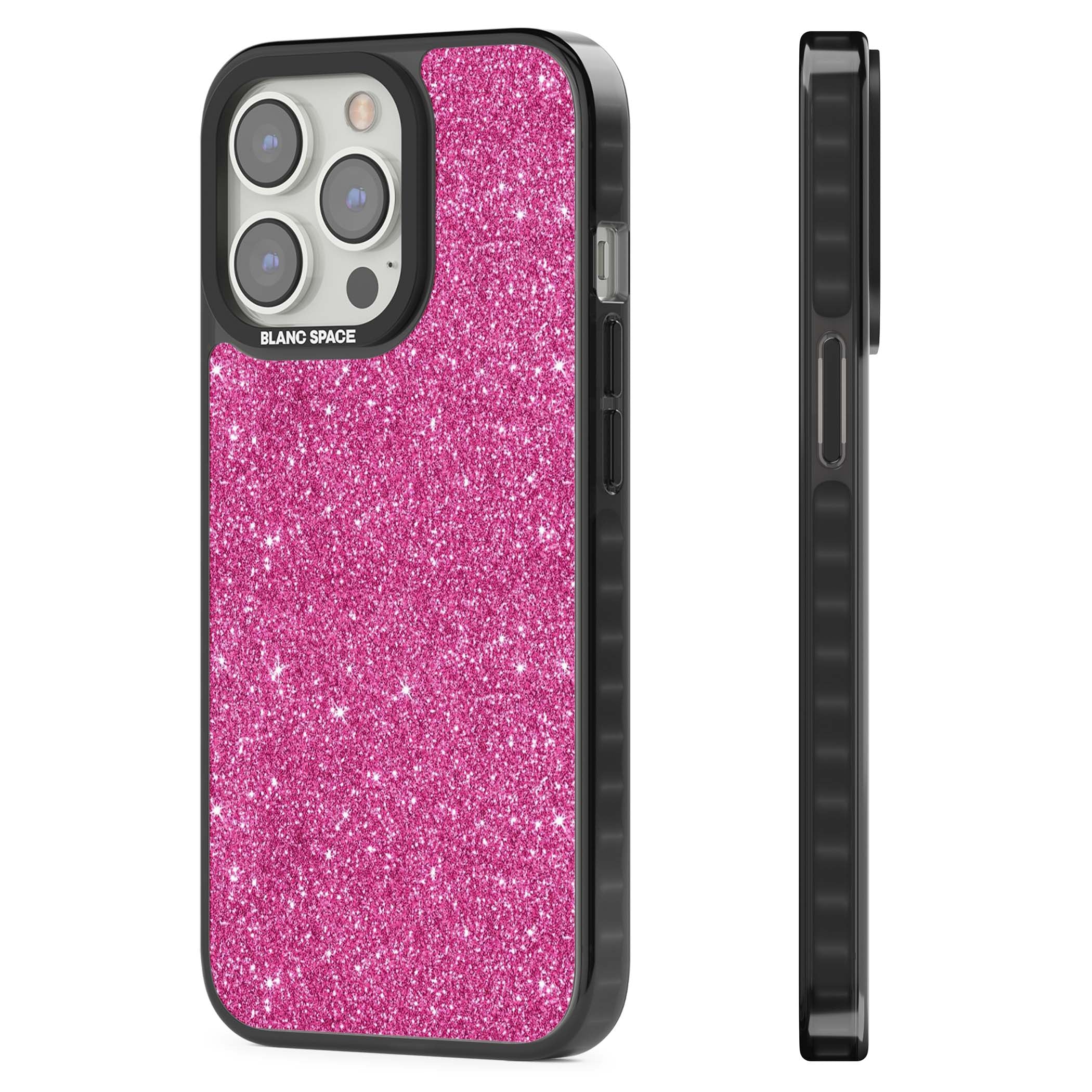 Pink Glitter Y2K iPhone case featuring hot pink glitter wallpaper with sparkle shimmer effect | Black Impact Magsafe case for iPhone 13 Pro, iPhone 14 Pro, iPhone 15 Pro