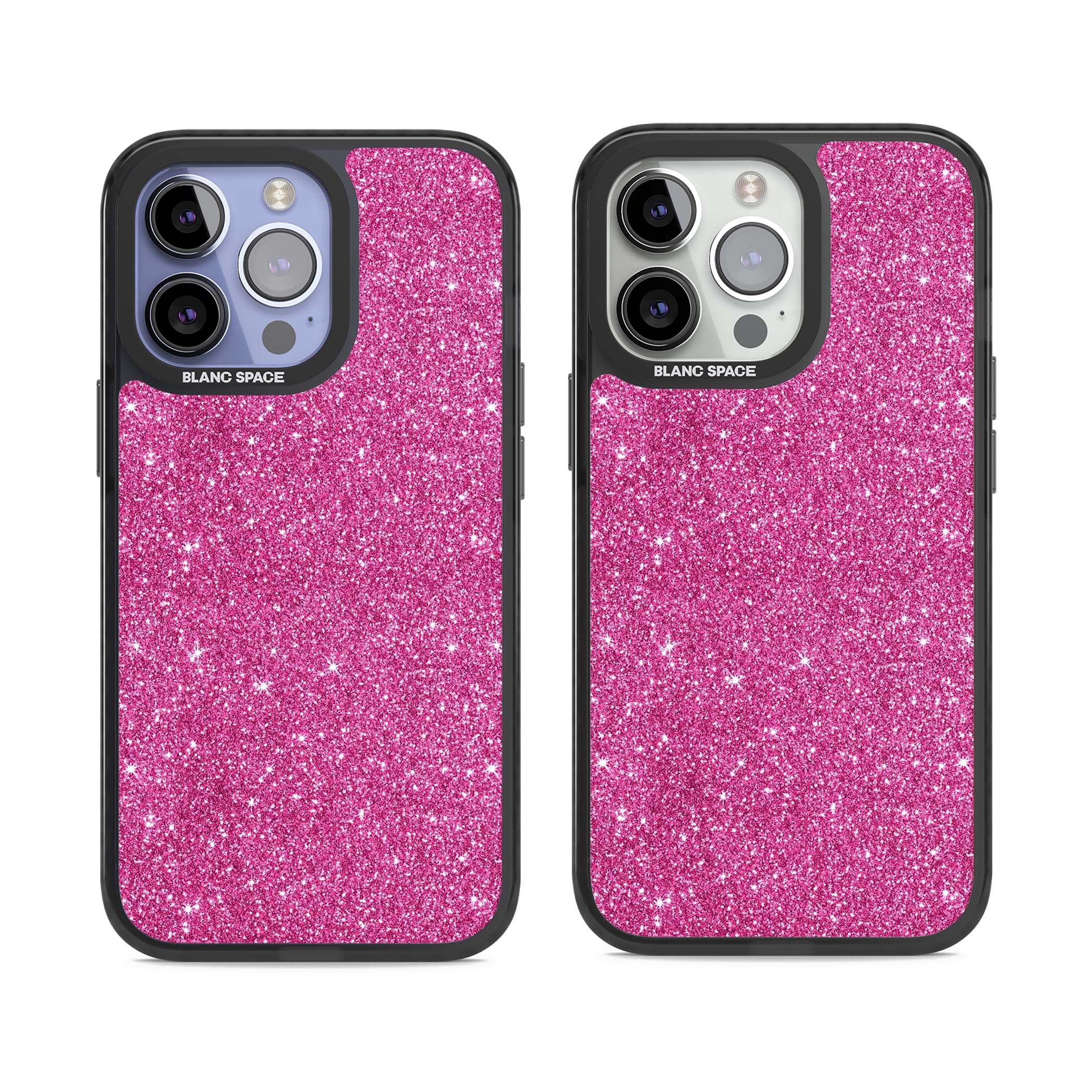 Pink Glitter Y2K iPhone case featuring hot pink glitter wallpaper with sparkle shimmer effect | Black Impact Magsafe case for iPhone 13 Pro, iPhone 14 Pro, iPhone 15 Pro