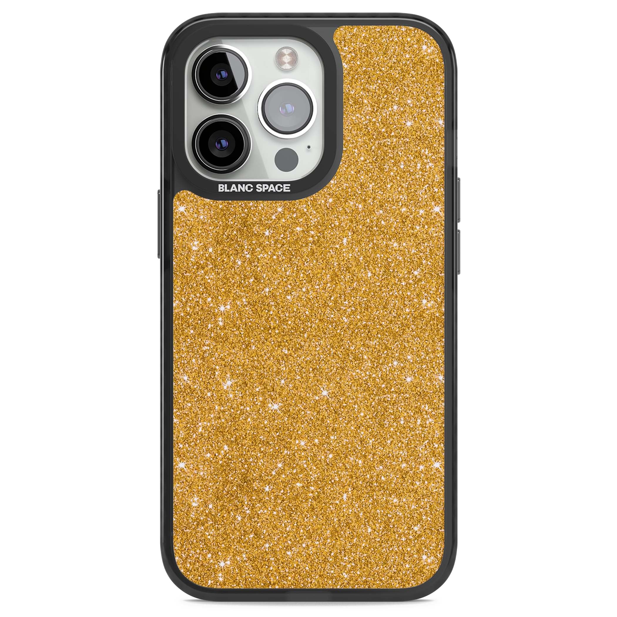 Gold Glitter gold glitter iPhone case featuring a shimmering sparkle wallpaper design in luxury gold | Black Impact Magsafe case for iPhone 13 Pro, iPhone 14 Pro, iPhone 15 Pro