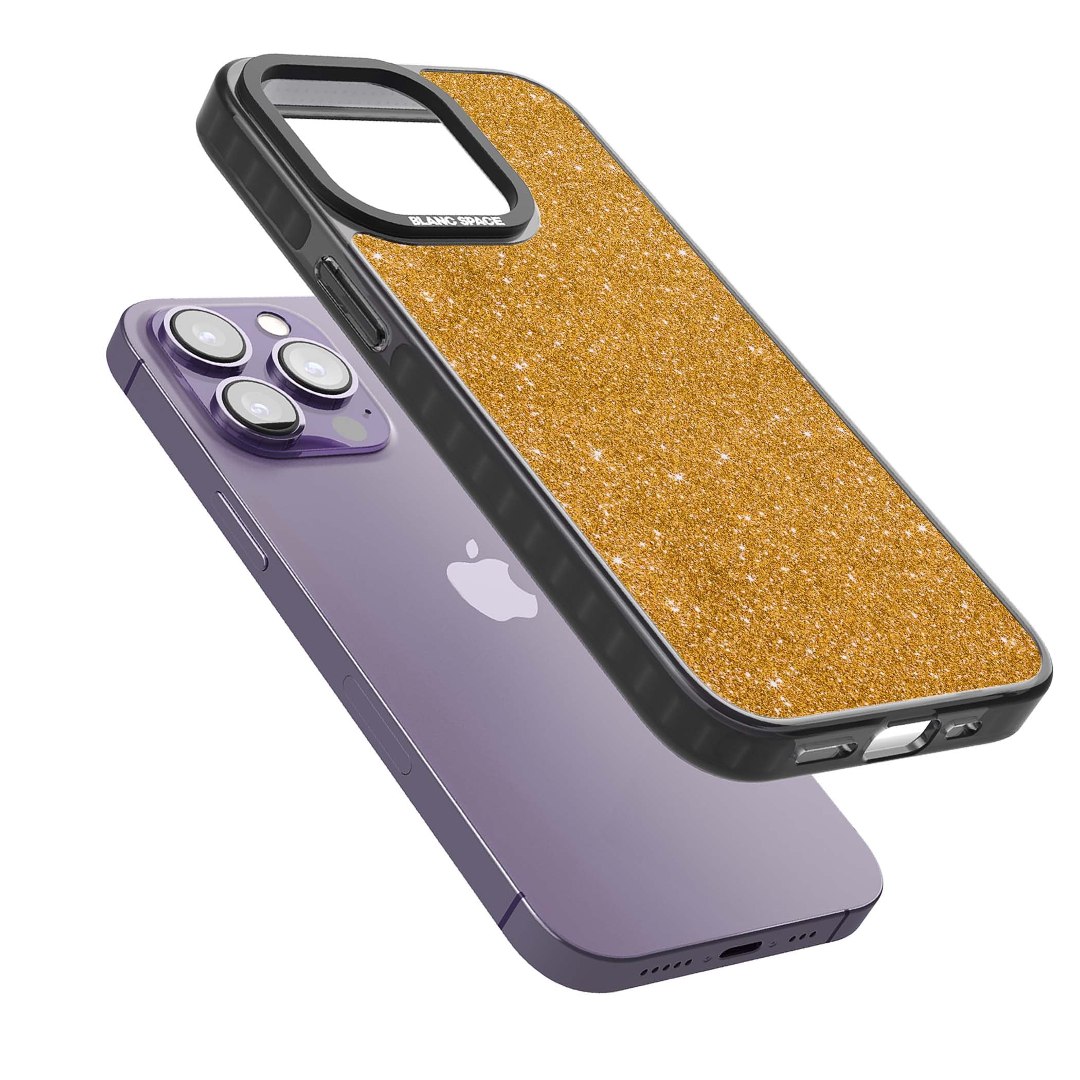 Gold Glitter gold glitter iPhone case featuring a shimmering sparkle wallpaper design in luxury gold | Black Impact Magsafe case for iPhone 13 Pro, iPhone 14 Pro, iPhone 15 Pro