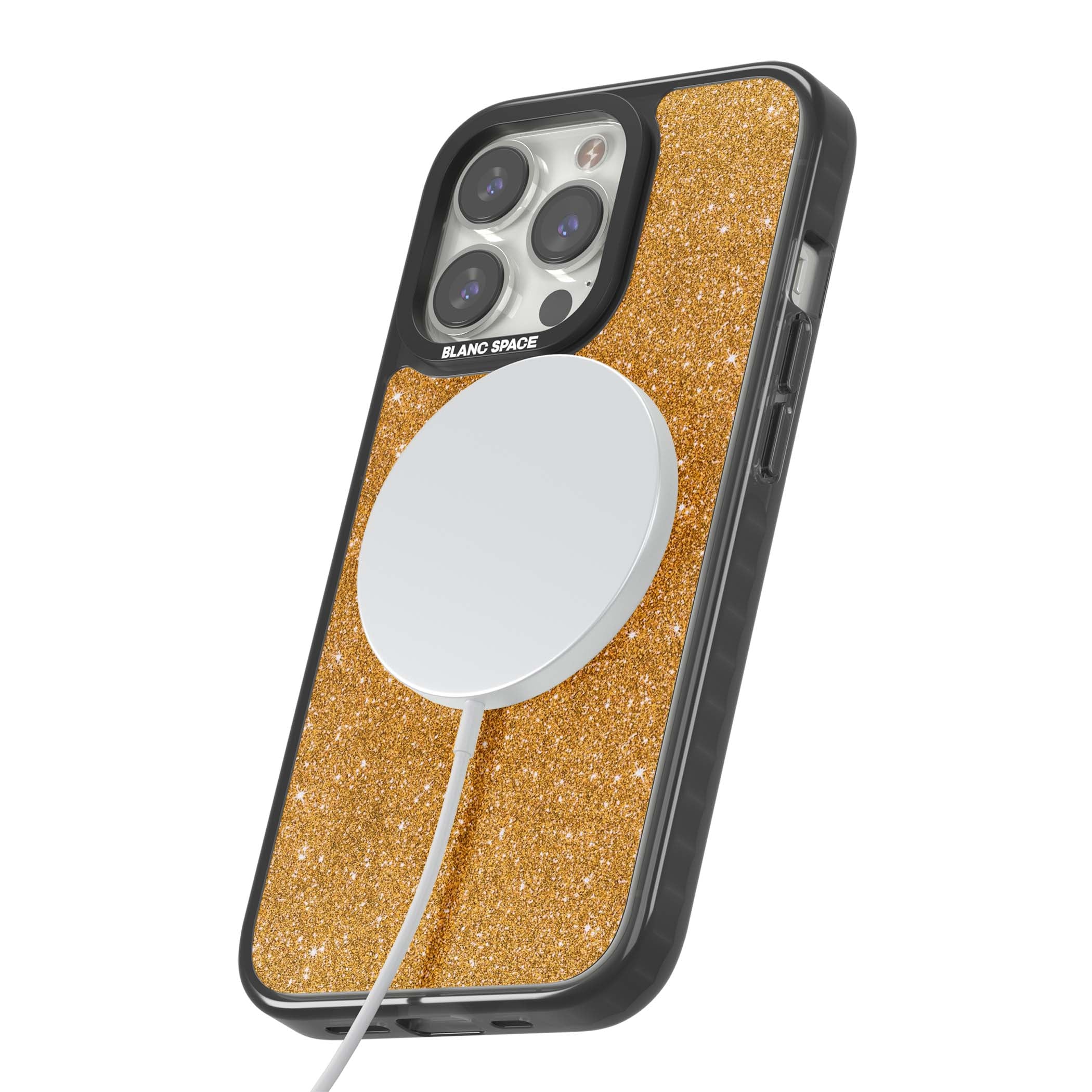 Gold Glitter gold glitter iPhone case featuring a shimmering sparkle wallpaper design in luxury gold | Black Impact Magsafe case for iPhone 13 Pro, iPhone 14 Pro, iPhone 15 Pro
