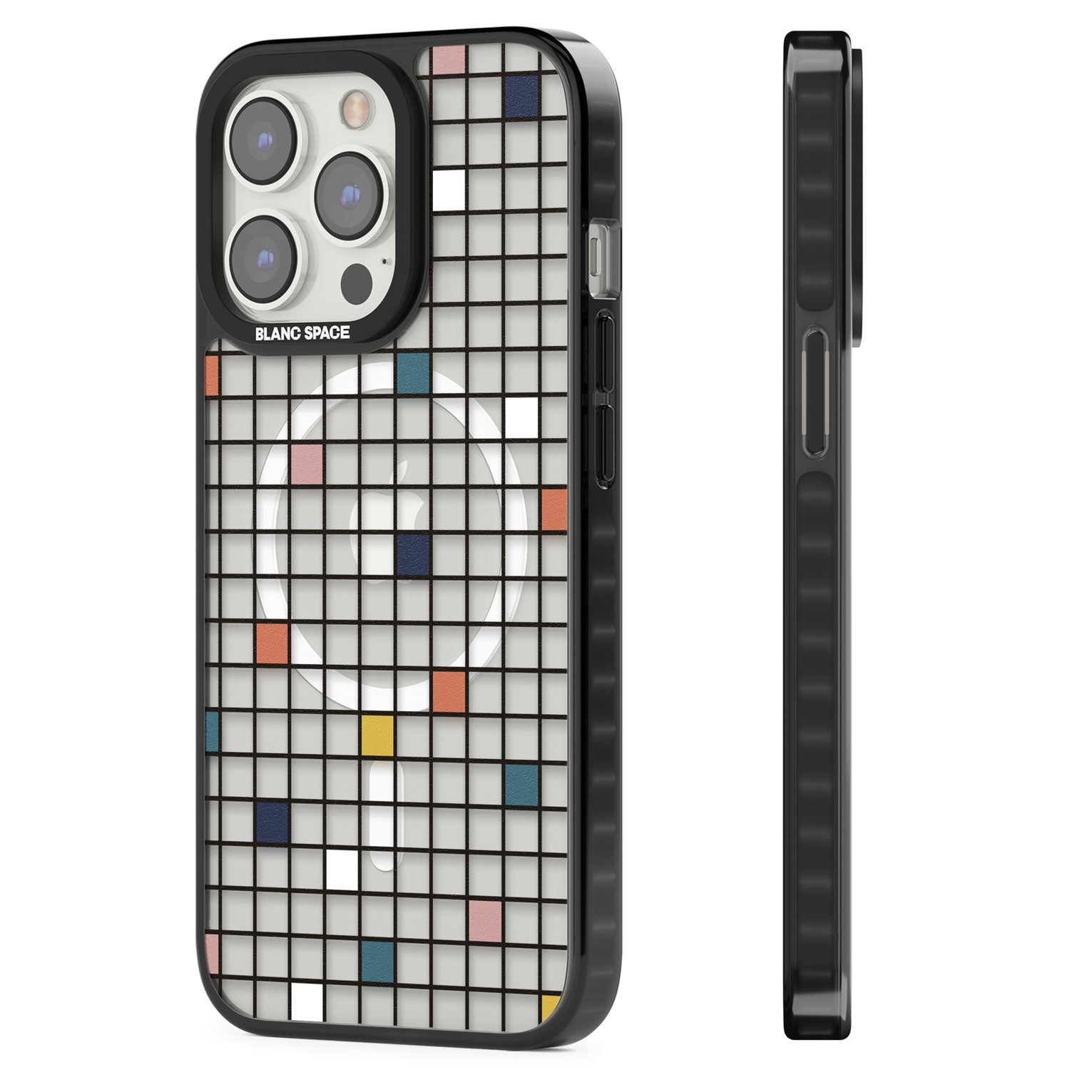 Earthtone Clear Geometric Grid Magsafe Black Impact Phone Case for iPhone 13 Pro, iPhone 14 Pro, iPhone 15 Pro
