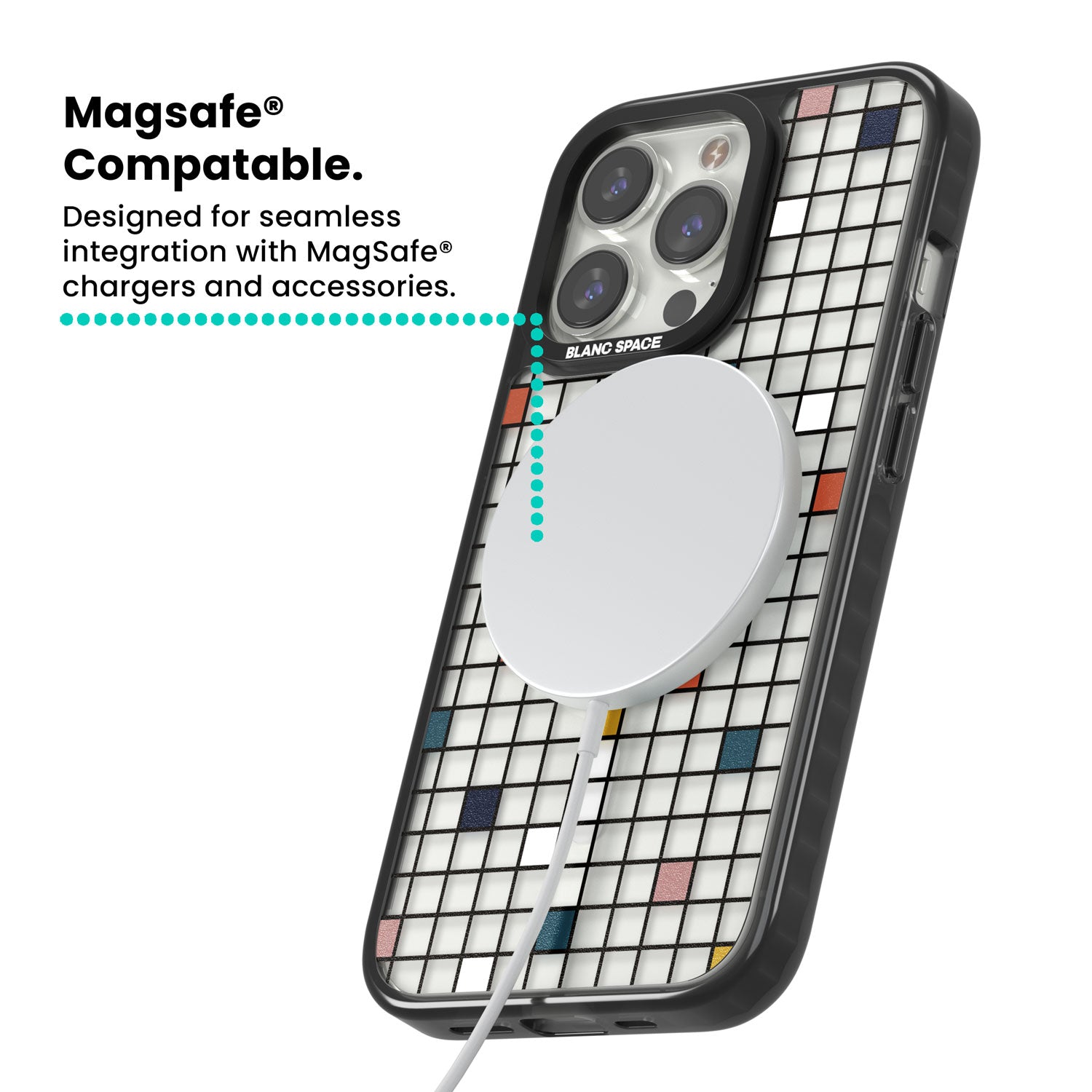Earthtone Clear Geometric Grid Magsafe Black Impact Phone Case for iPhone 13 Pro, iPhone 14 Pro, iPhone 15 Pro