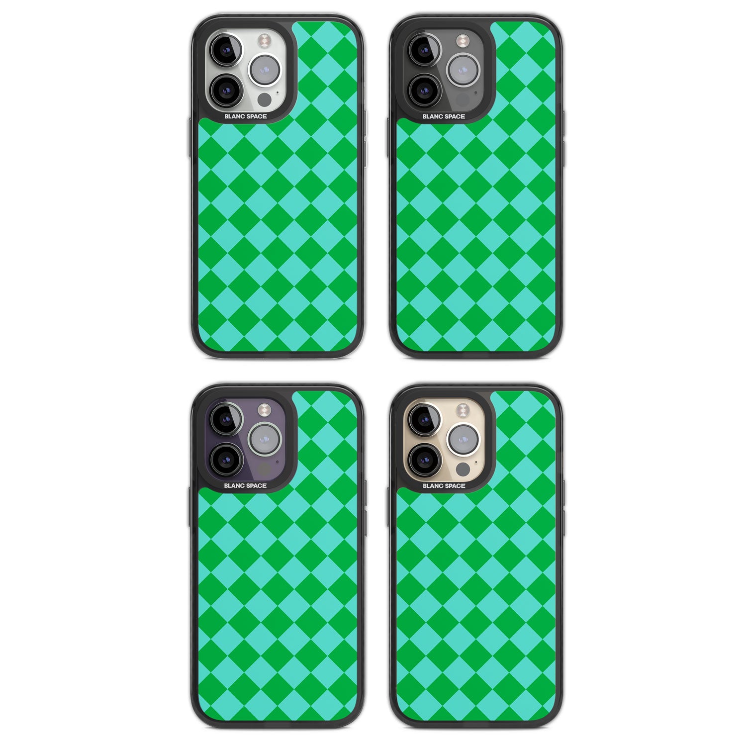 Retro Green Diamond Plaid Magsafe Black Impact Phone Case for iPhone 13 Pro, iPhone 14 Pro, iPhone 15 Pro