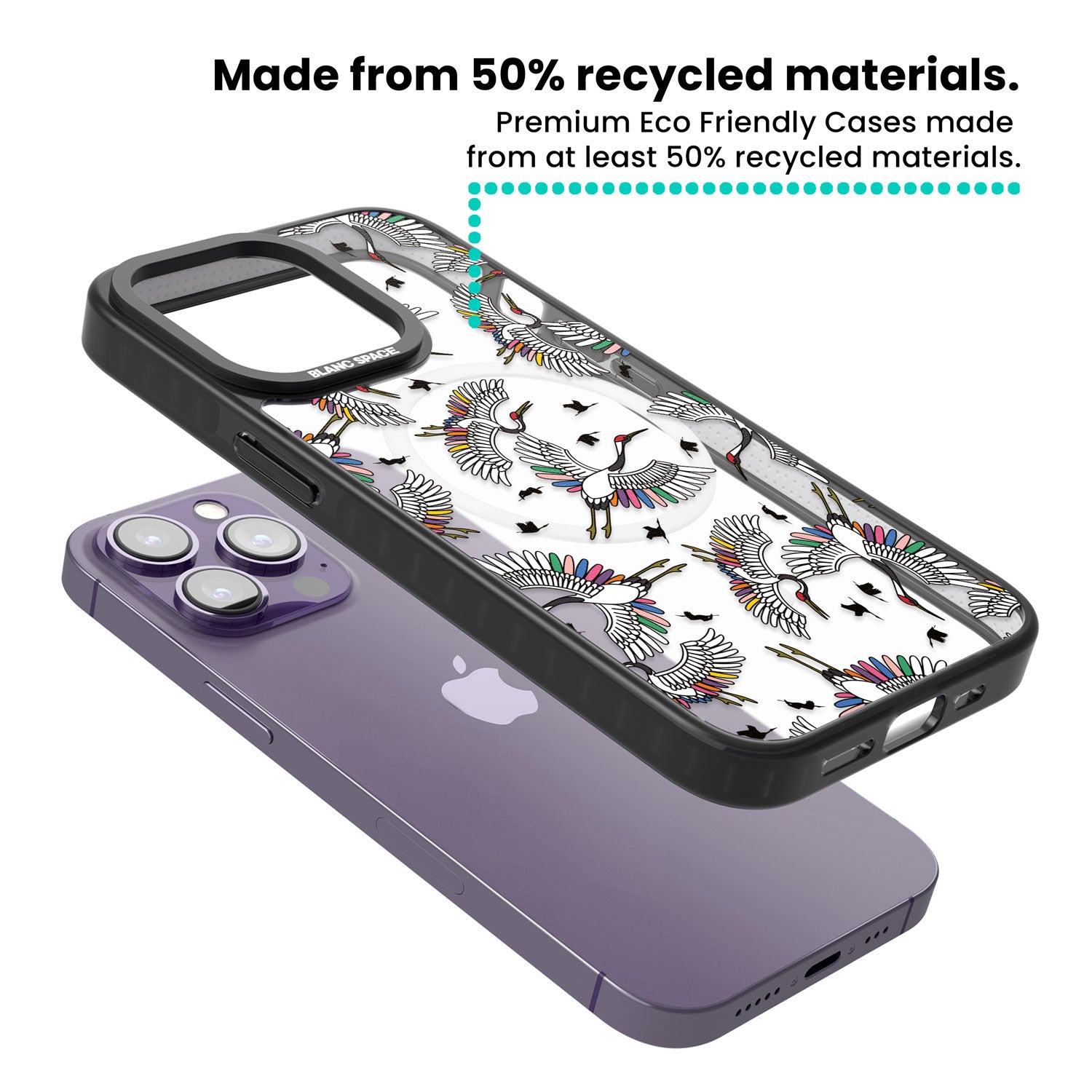 Colourful Crane Pattern Magsafe Black Impact Phone Case for iPhone 13 Pro, iPhone 14 Pro, iPhone 15 Pro