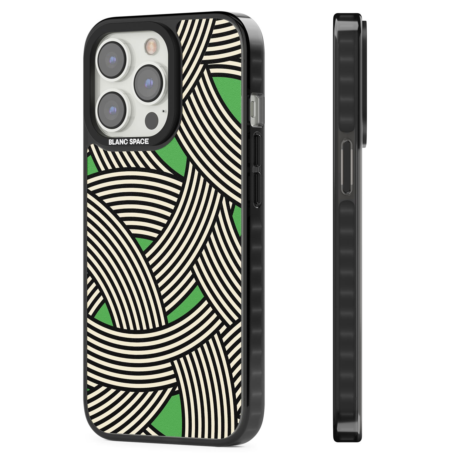 Green Optic Waves Magsafe Black Impact Phone Case for iPhone 13 Pro, iPhone 14 Pro, iPhone 15 Pro
