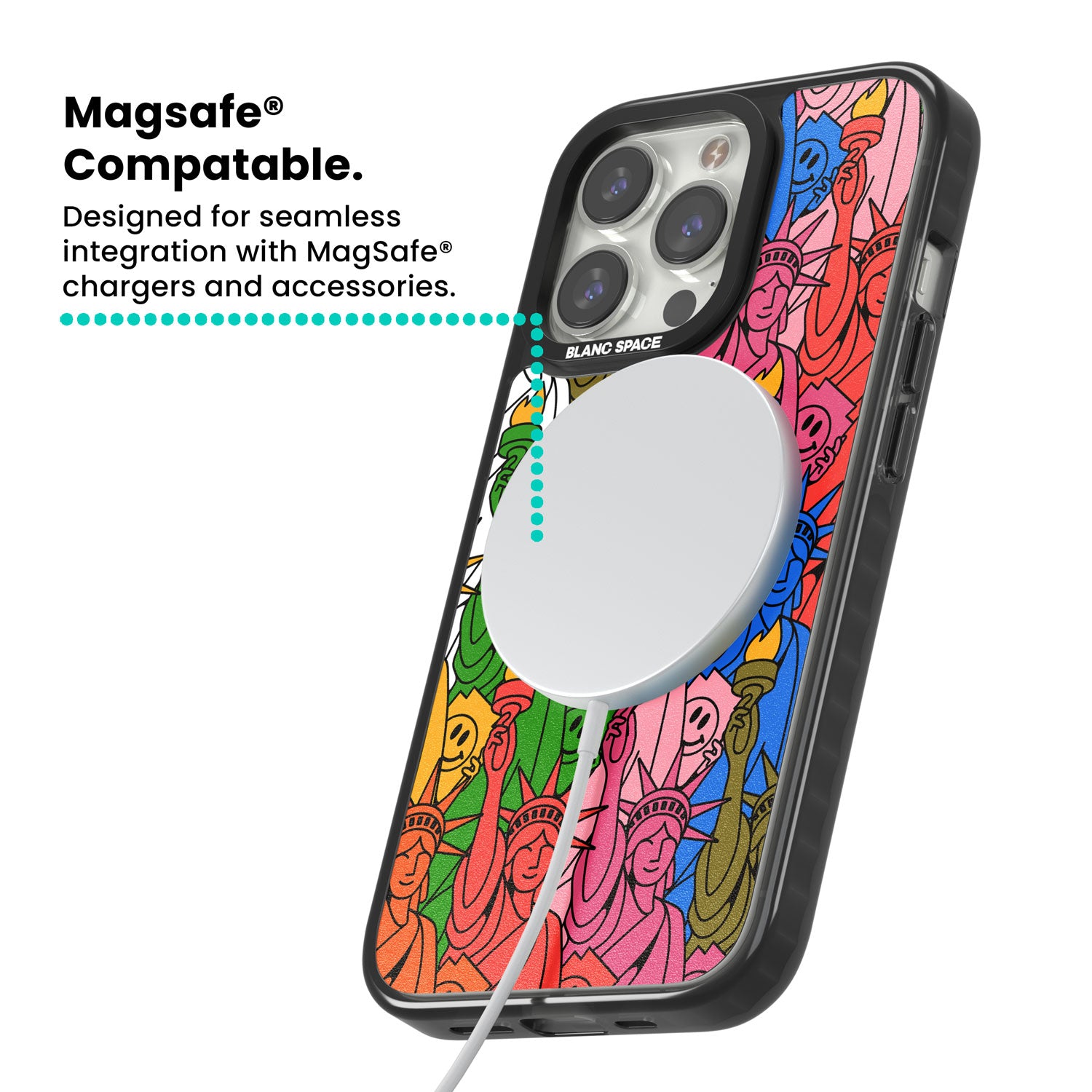 Multicolour Liberty Pattern Magsafe Black Impact Phone Case for iPhone 13 Pro, iPhone 14 Pro, iPhone 15 Pro