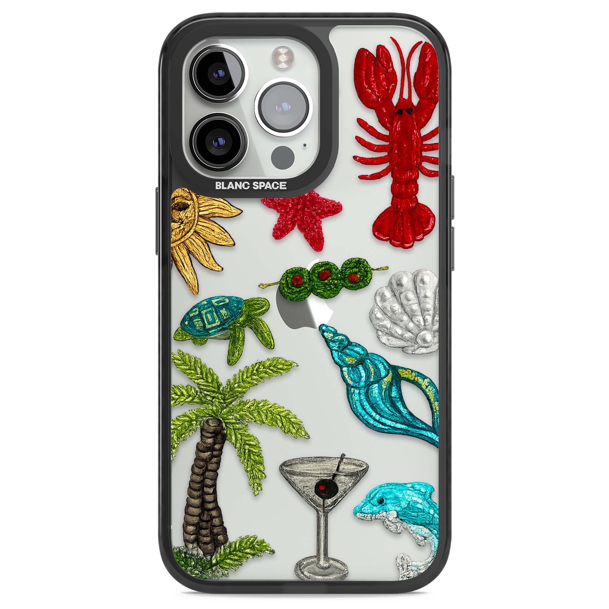 Painted Coastal Pattern coastal iPhone case | Black Impact case for iPhone 13 Pro, iPhone 14 Pro, iPhone 15 Pro