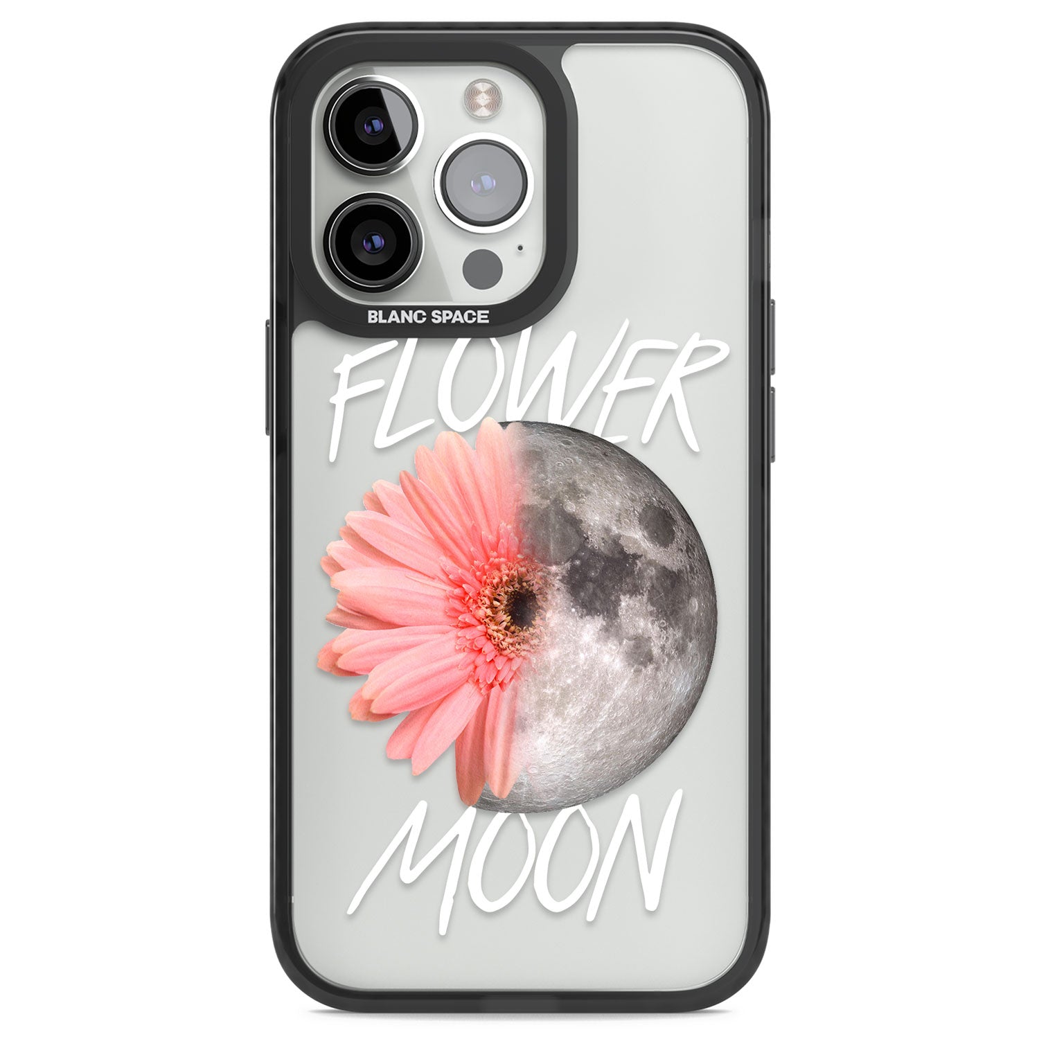 Flower Moon Black Impact Phone Case for iPhone 13 Pro, iPhone 14 Pro, iPhone 15 Pro