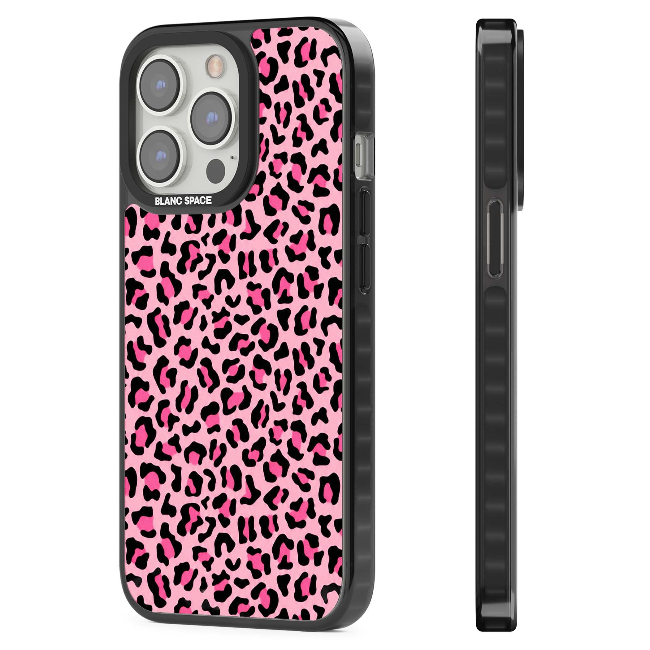 Pink Leopard baddie iPhone case | Black Impact case for iPhone 13 Pro, iPhone 14 Pro, iPhone 15 Pro