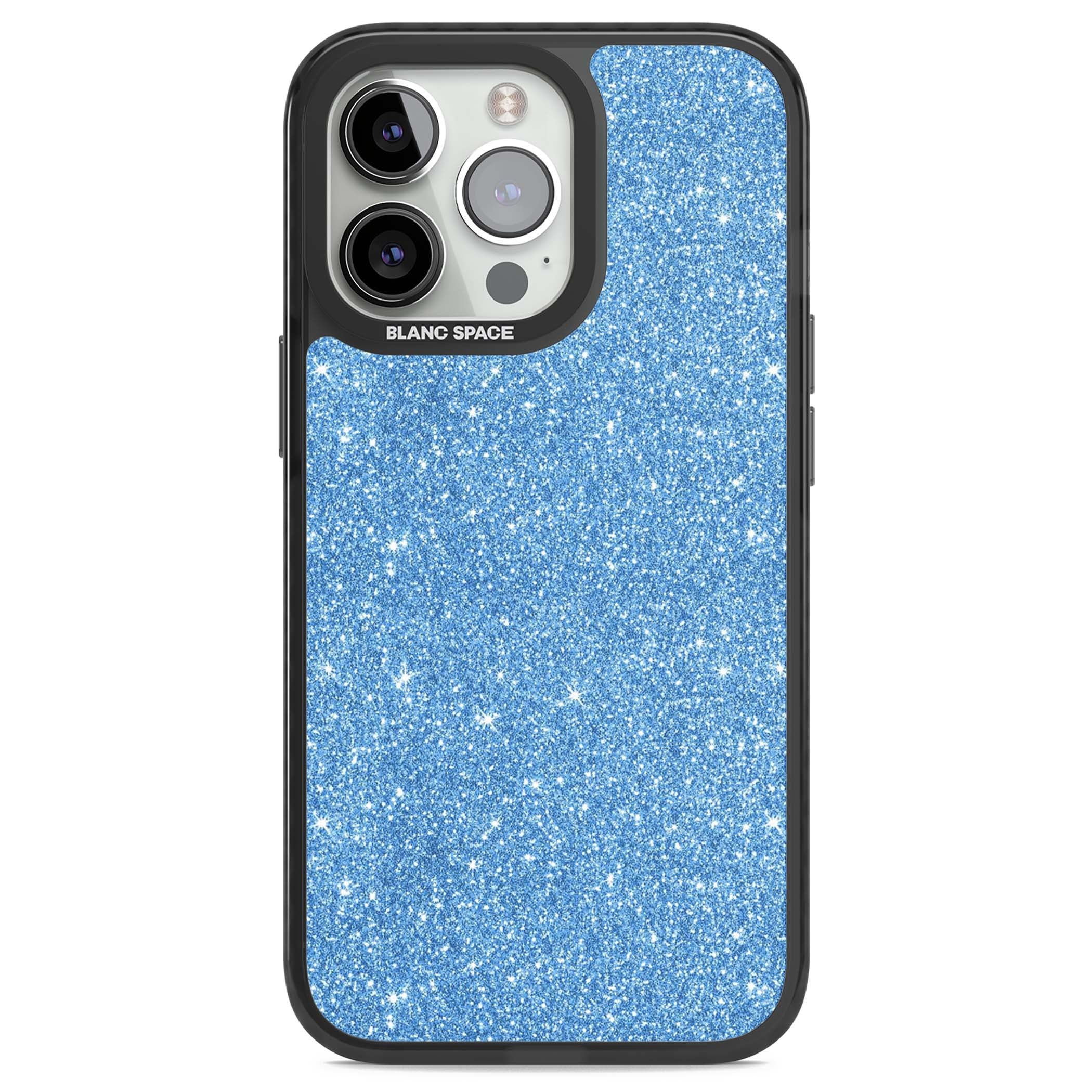 Blue Glitter blue glitter iPhone case featuring dense sparkling cerulean glitter with a glamorous shimmering finish | Black Impact case for iPhone 13 Pro, iPhone 14 Pro, iPhone 15 Pro