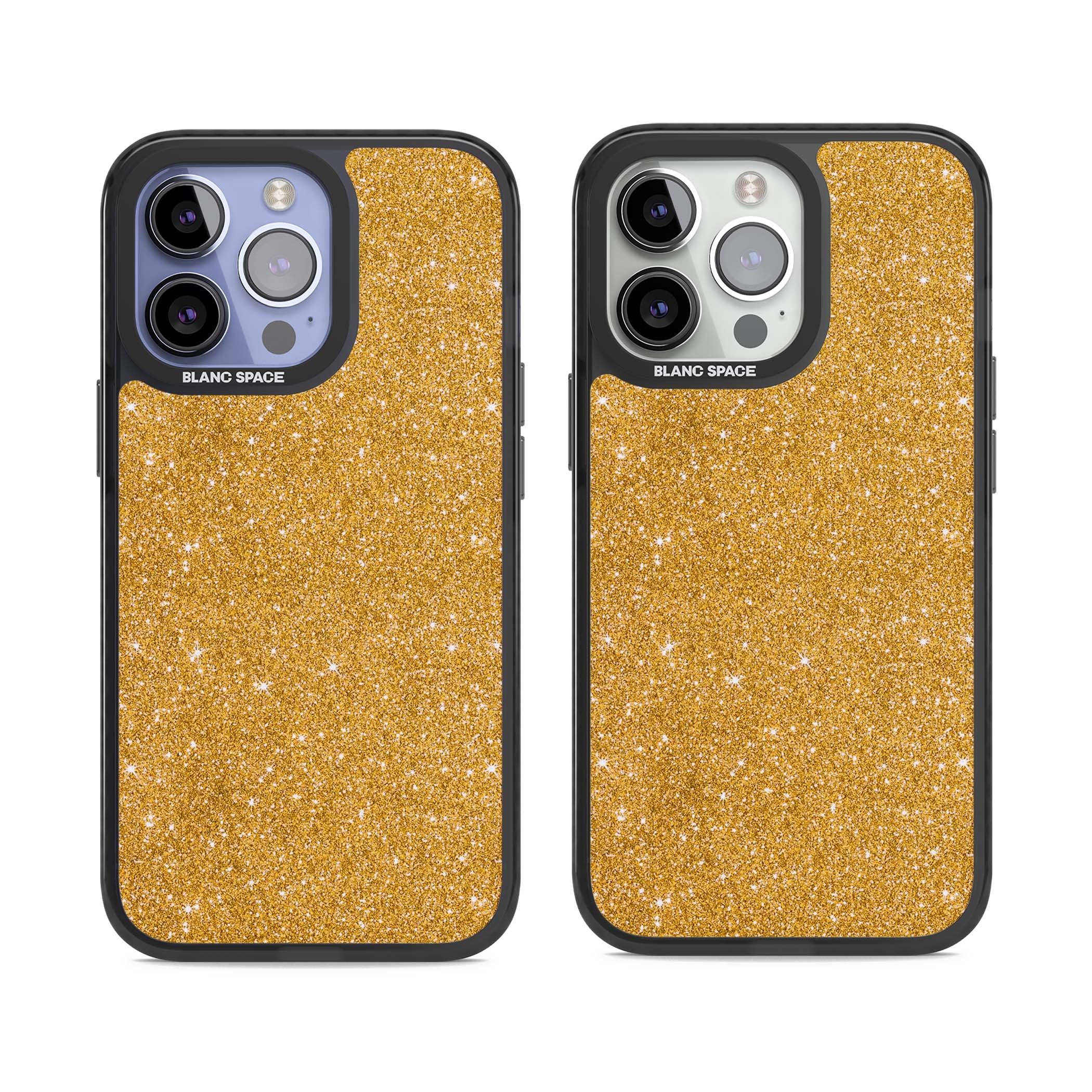 Gold Glitter gold glitter iPhone case featuring a shimmering sparkle wallpaper design in luxury gold | Black Impact case for iPhone 13 Pro, iPhone 14 Pro, iPhone 15 Pro