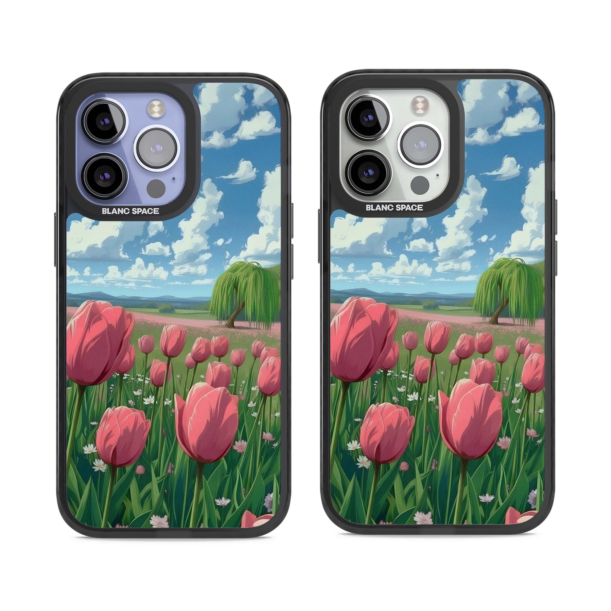 Willow By The Pink Tulips floral iPhone case | Black Impact case for iPhone 13 Pro, iPhone 14 Pro, iPhone 15 Pro