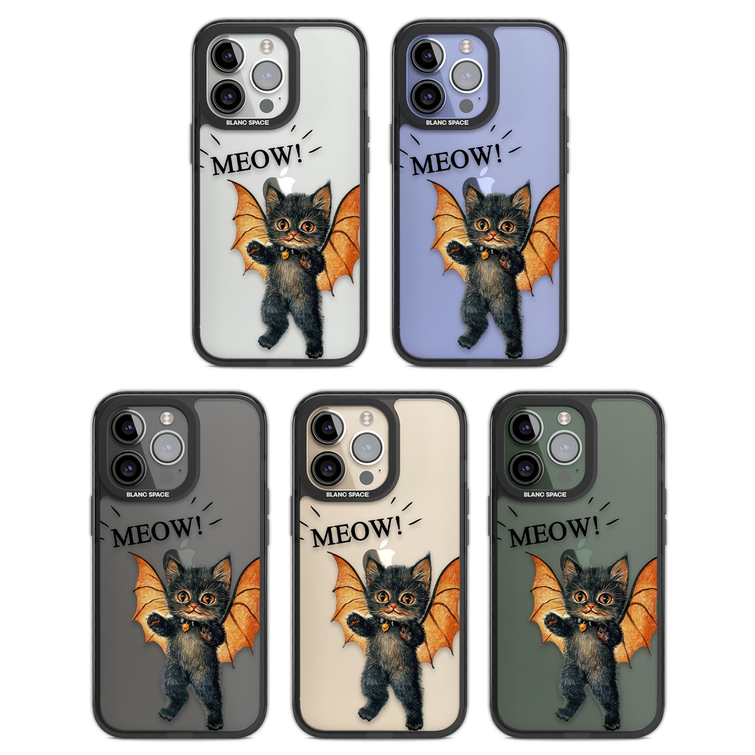 MEOW! Black Impact Phone Case for iPhone 13 Pro, iPhone 14 Pro, iPhone 15 Pro