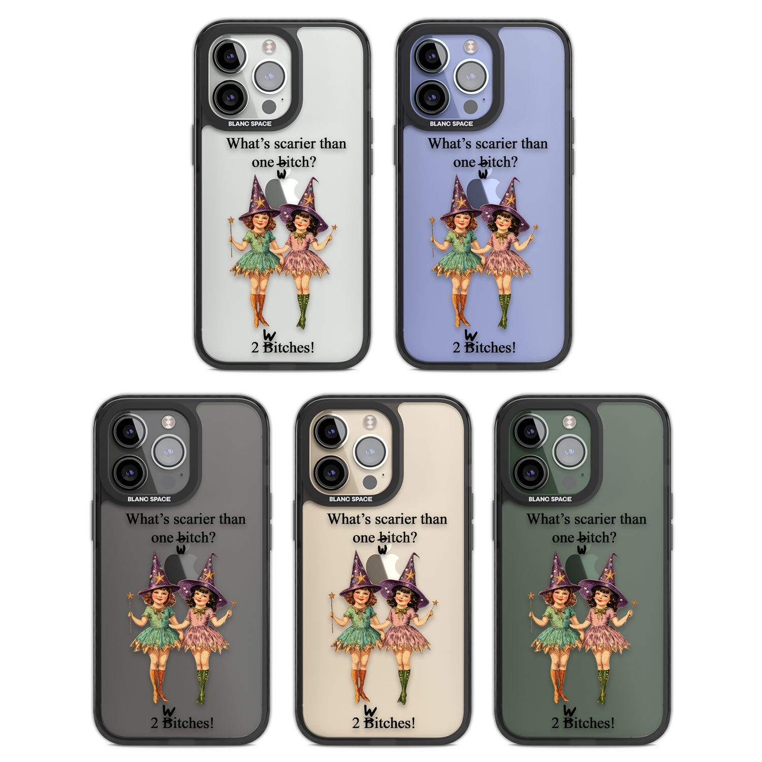Two Witches Black Impact Phone Case for iPhone 13 Pro, iPhone 14 Pro, iPhone 15 Pro