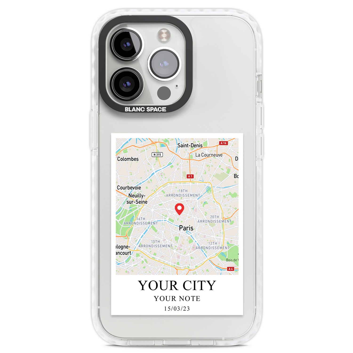 Personalised World Map Clear Impact Phone Case for iPhone 13 Pro, iPhone 14 Pro, iPhone 15 Pro