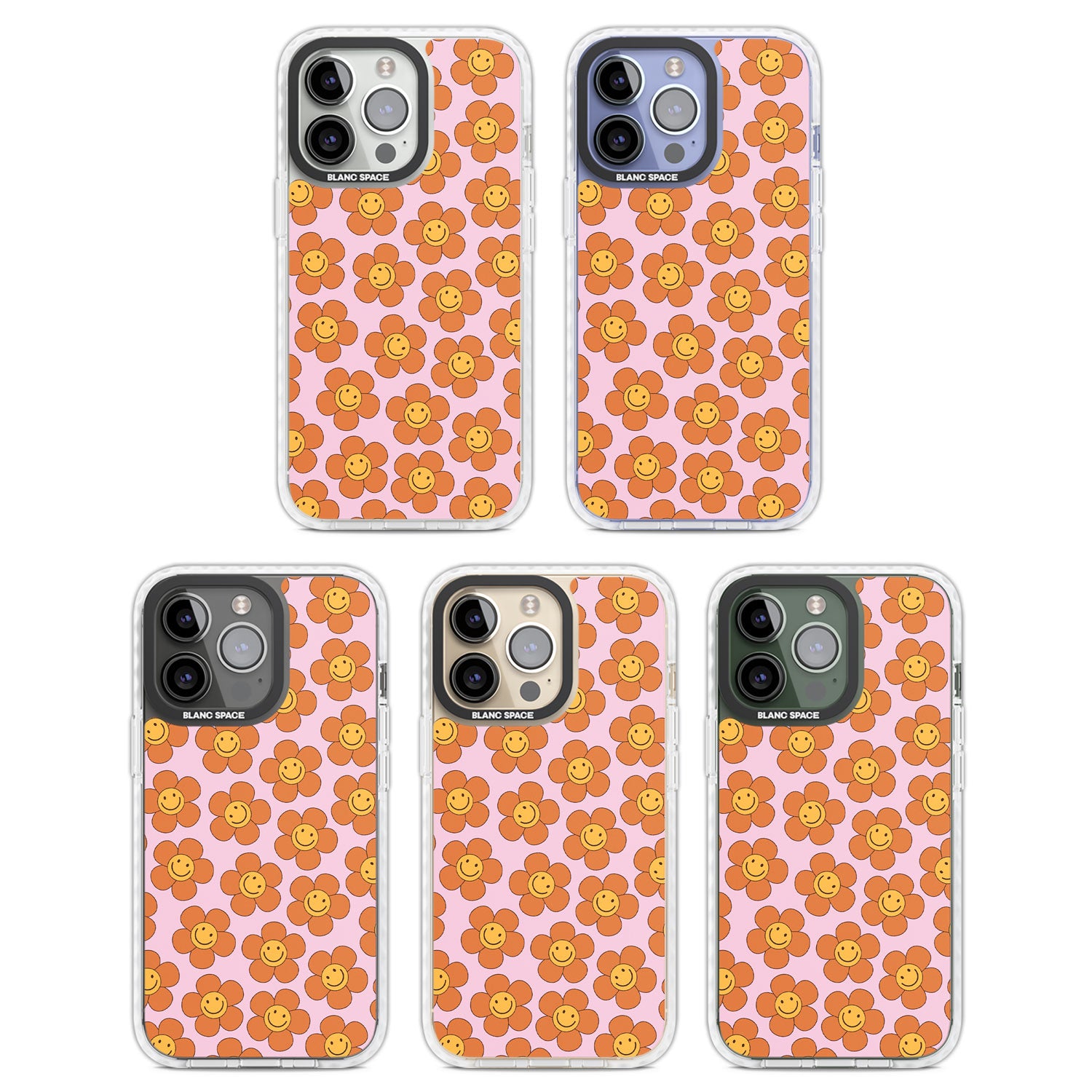 Floral Smiles Clear Impact Phone Case for iPhone 13 Pro, iPhone 14 Pro, iPhone 15 Pro