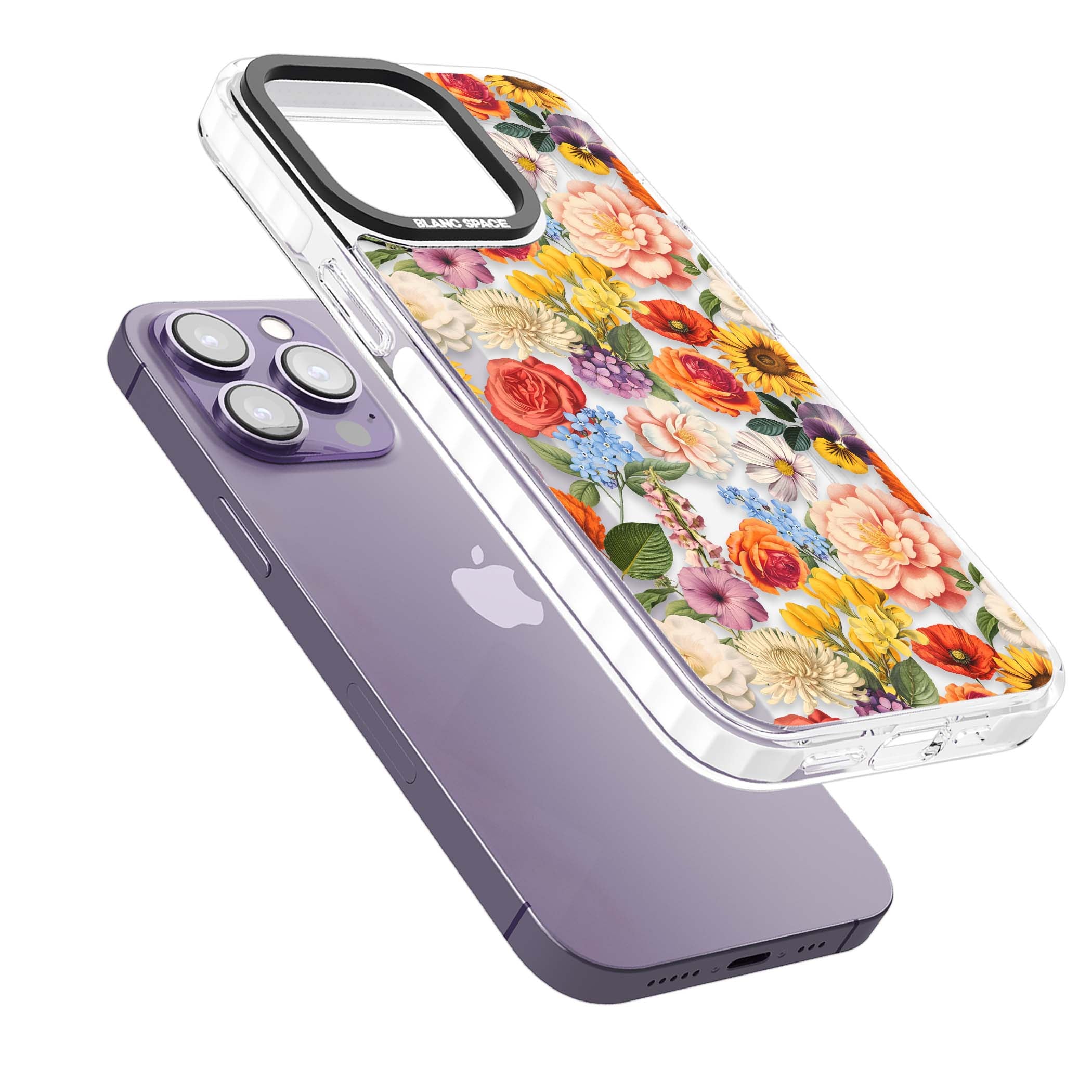 Bloom Basket floral iPhone case featuring cottage garden flowers including peonies, sunflowers, and wildflowers in pastel col | Clear Impact case for iPhone 13 Pro, iPhone 14 Pro, iPhone 15 Pro