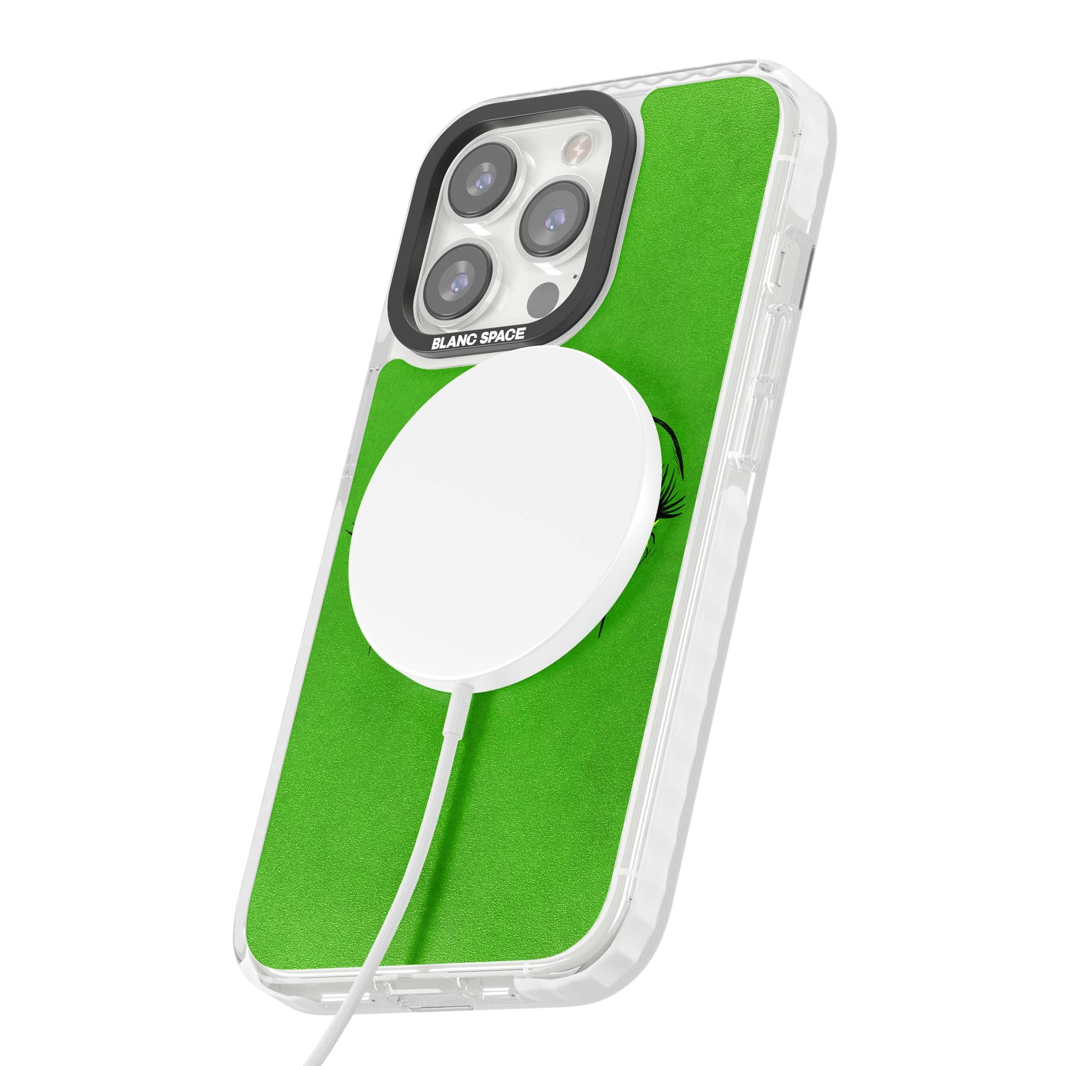 Green Enchanted Eyes psychedelic art iPhone case featuring hand-drawn dripping eyes on neon green background | Impact Magsafe case for iPhone 13 Pro, iPhone 14 Pro, iPhone 15 Pro