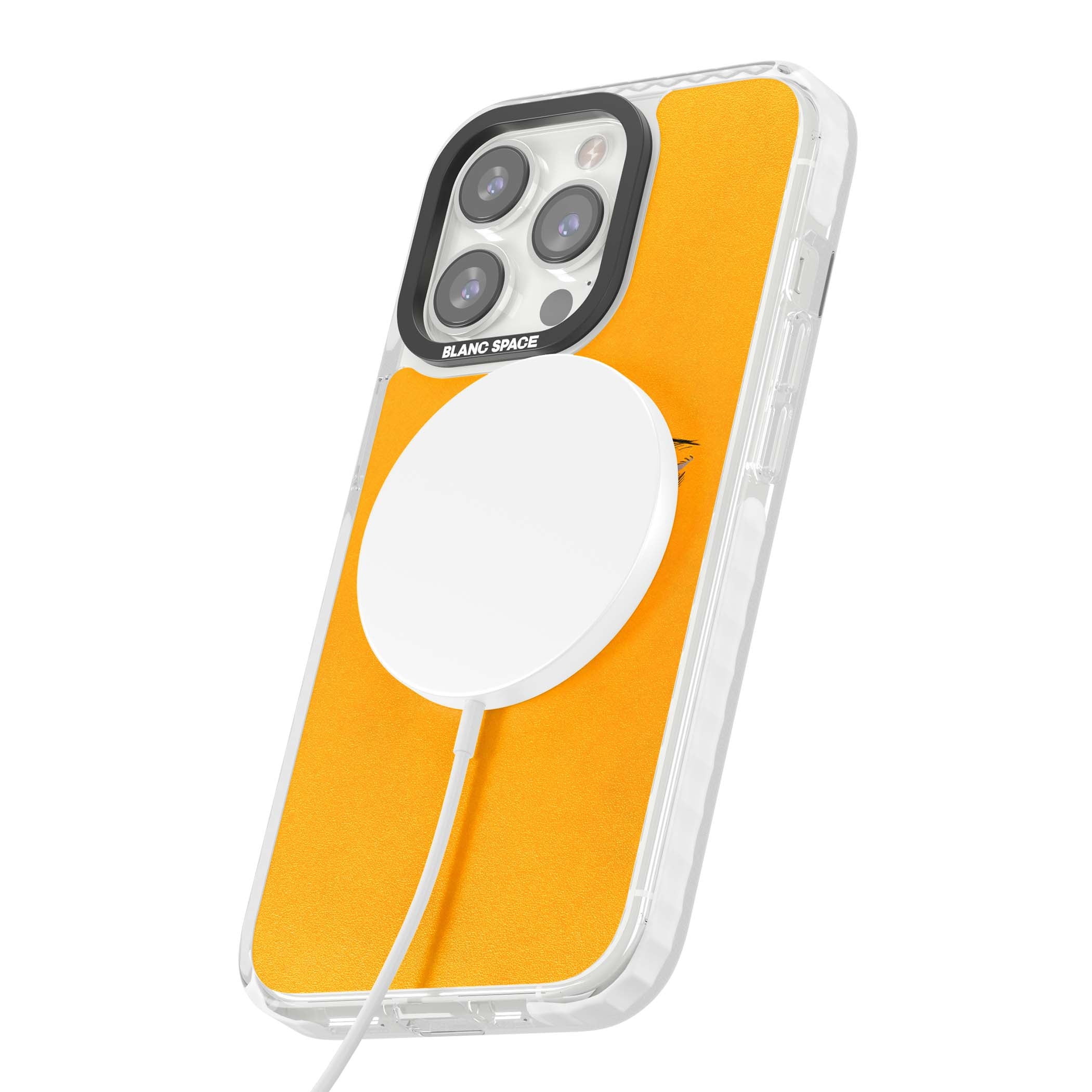 Yellow Tearful Eyes indie iPhone case featuring hand-drawn crying eyes with orange tears on a yellow background | Impact Magsafe case for iPhone 13 Pro, iPhone 14 Pro, iPhone 15 Pro