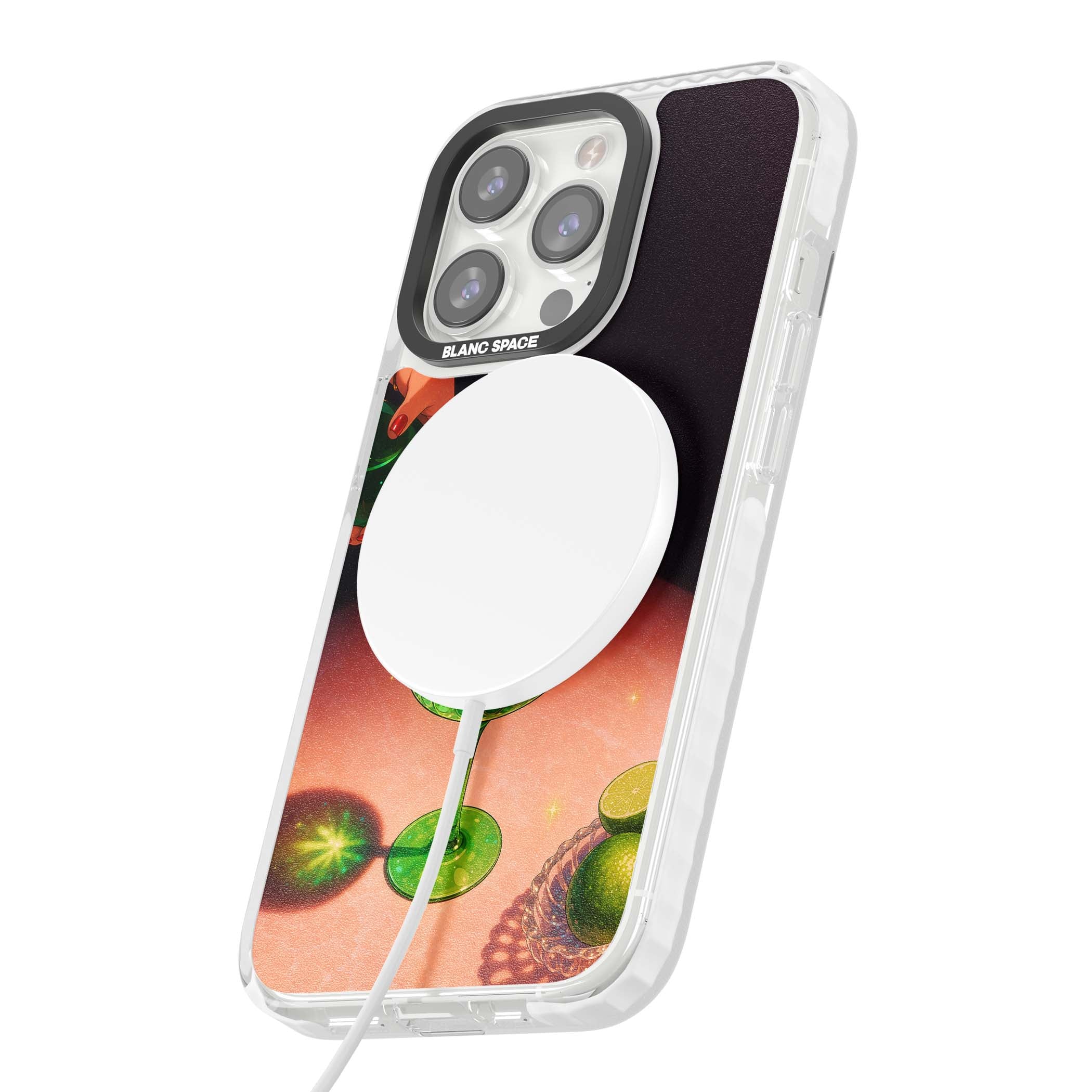 Absinthe Hour cocktail iPhone case featuring a green coupe glass, cherry garnish and vintage bottle pour illustration | Impact Magsafe case for iPhone 13 Pro, iPhone 14 Pro, iPhone 15 Pro
