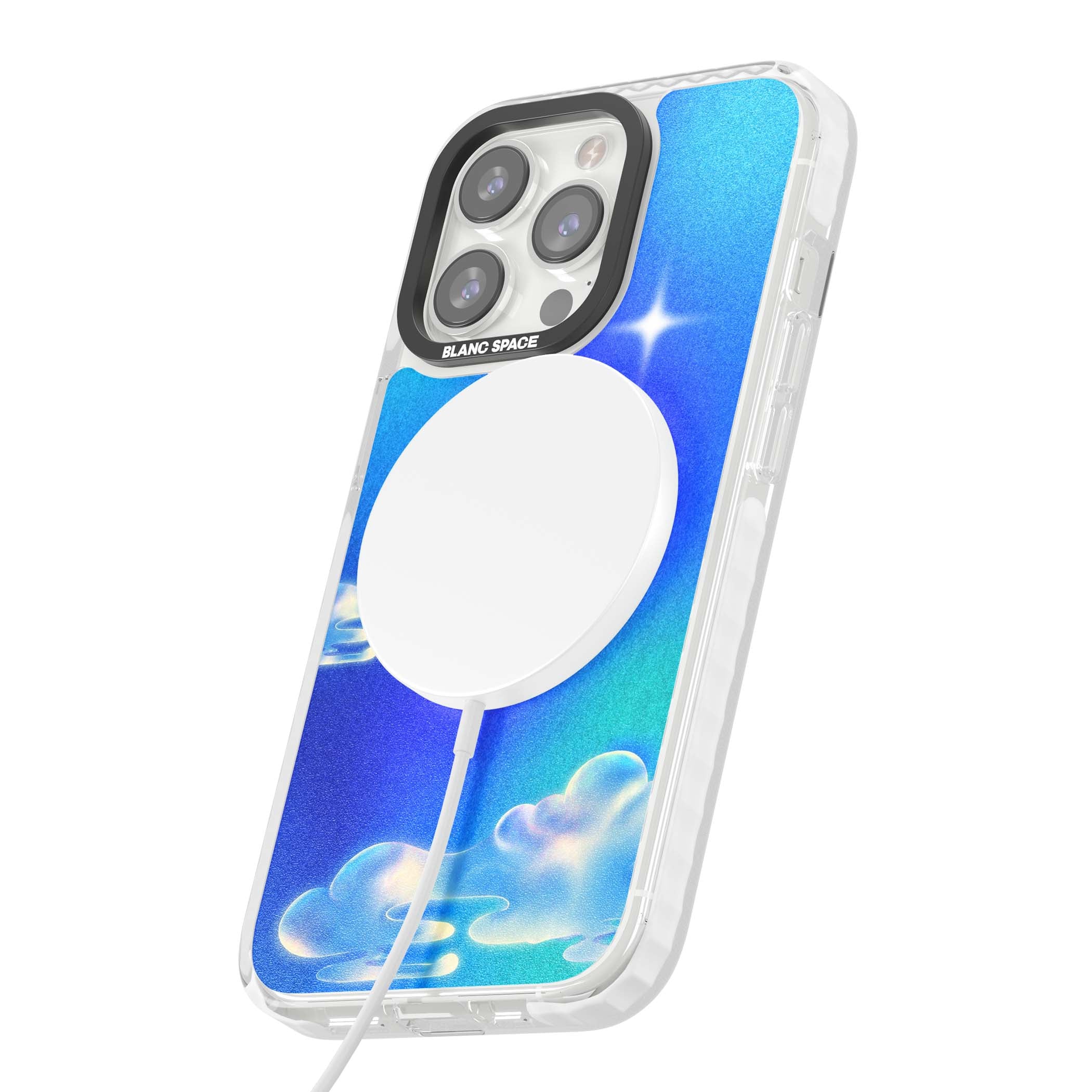 Aurora celestial iPhone case featuring dreamy iridescent clouds, sparkling stars and pastel blue purple sky | Impact Magsafe case for iPhone 13 Pro, iPhone 14 Pro, iPhone 15 Pro