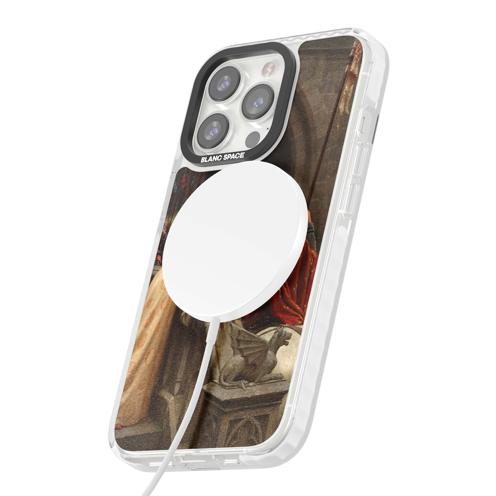 God Speed fine art iPhone case featuring Edmund Blair Leighton's medieval knight and lady beneath a stone archway | Impact Magsafe case for iPhone 13 Pro, iPhone 14 Pro, iPhone 15 Pro