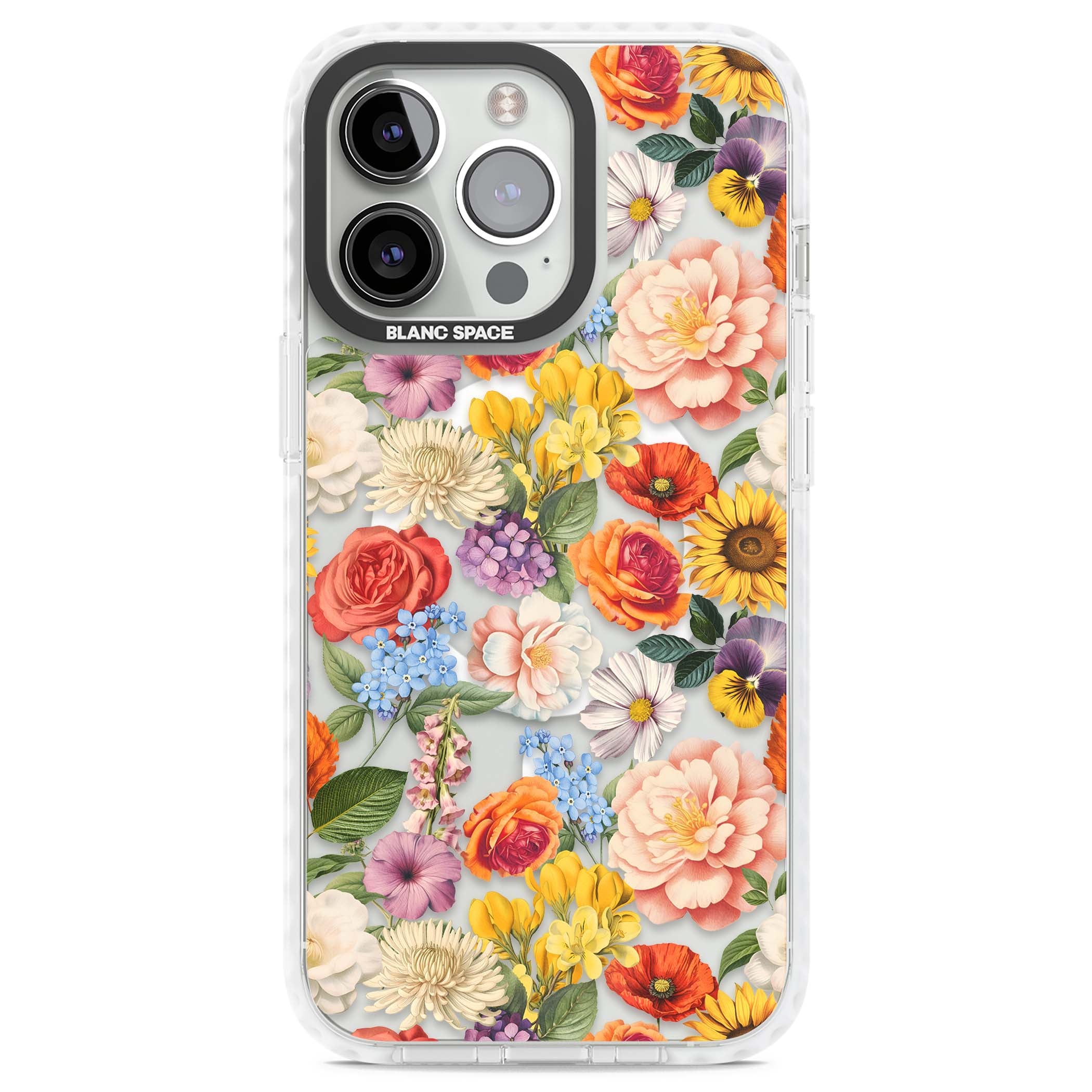 Bloom Basket floral iPhone case featuring cottage garden flowers including peonies, sunflowers, and wildflowers in pastel col | Impact Magsafe case for iPhone 13 Pro, iPhone 14 Pro, iPhone 15 Pro
