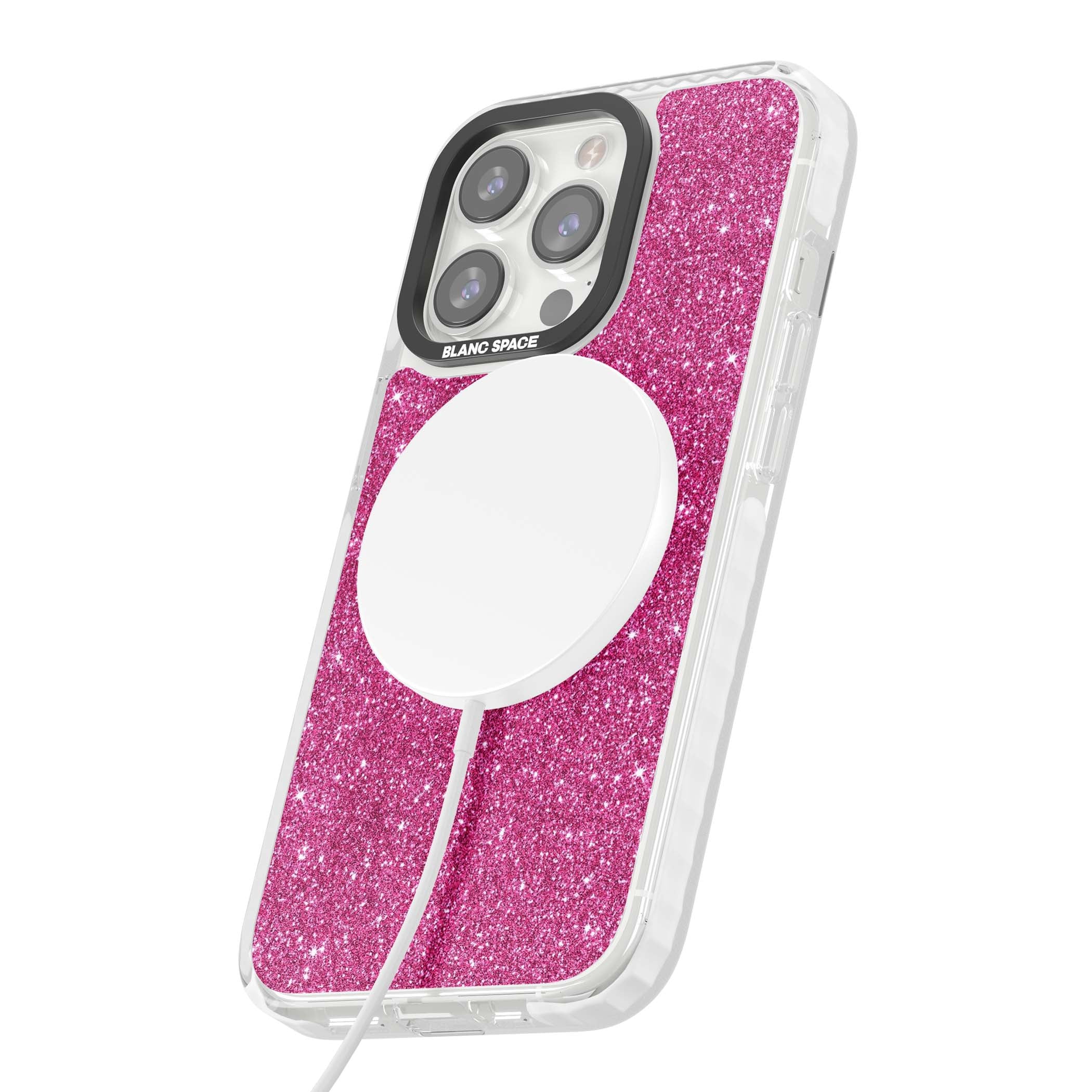 Pink Glitter Y2K iPhone case featuring hot pink glitter wallpaper with sparkle shimmer effect | Impact Magsafe case for iPhone 13 Pro, iPhone 14 Pro, iPhone 15 Pro