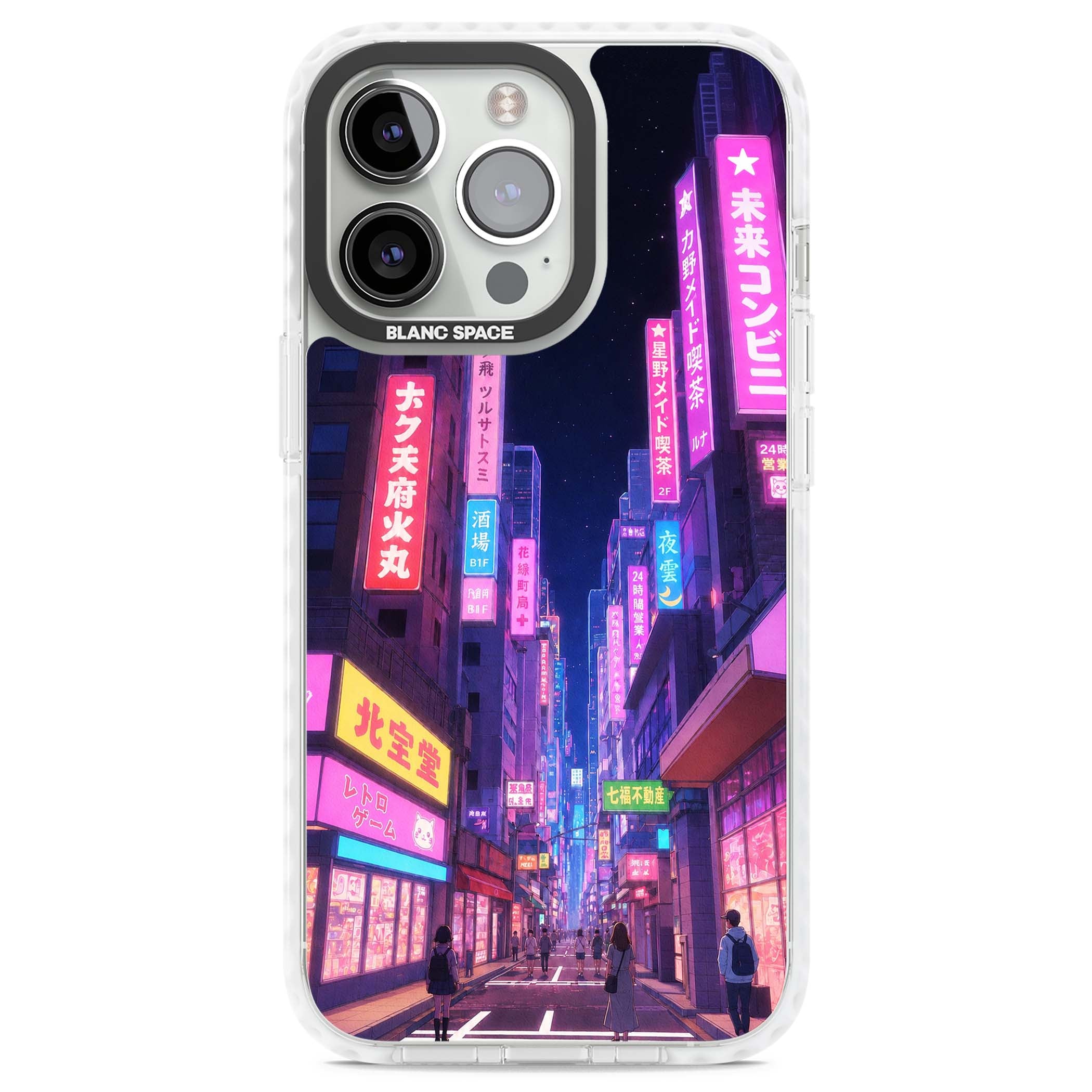 Shibuya At Night Japanese neon city iPhone case featuring glowing kanji signs, pink storefronts and a Tokyo street at n | Impact Magsafe case for iPhone 13 Pro, iPhone 14 Pro, iPhone 15 Pro