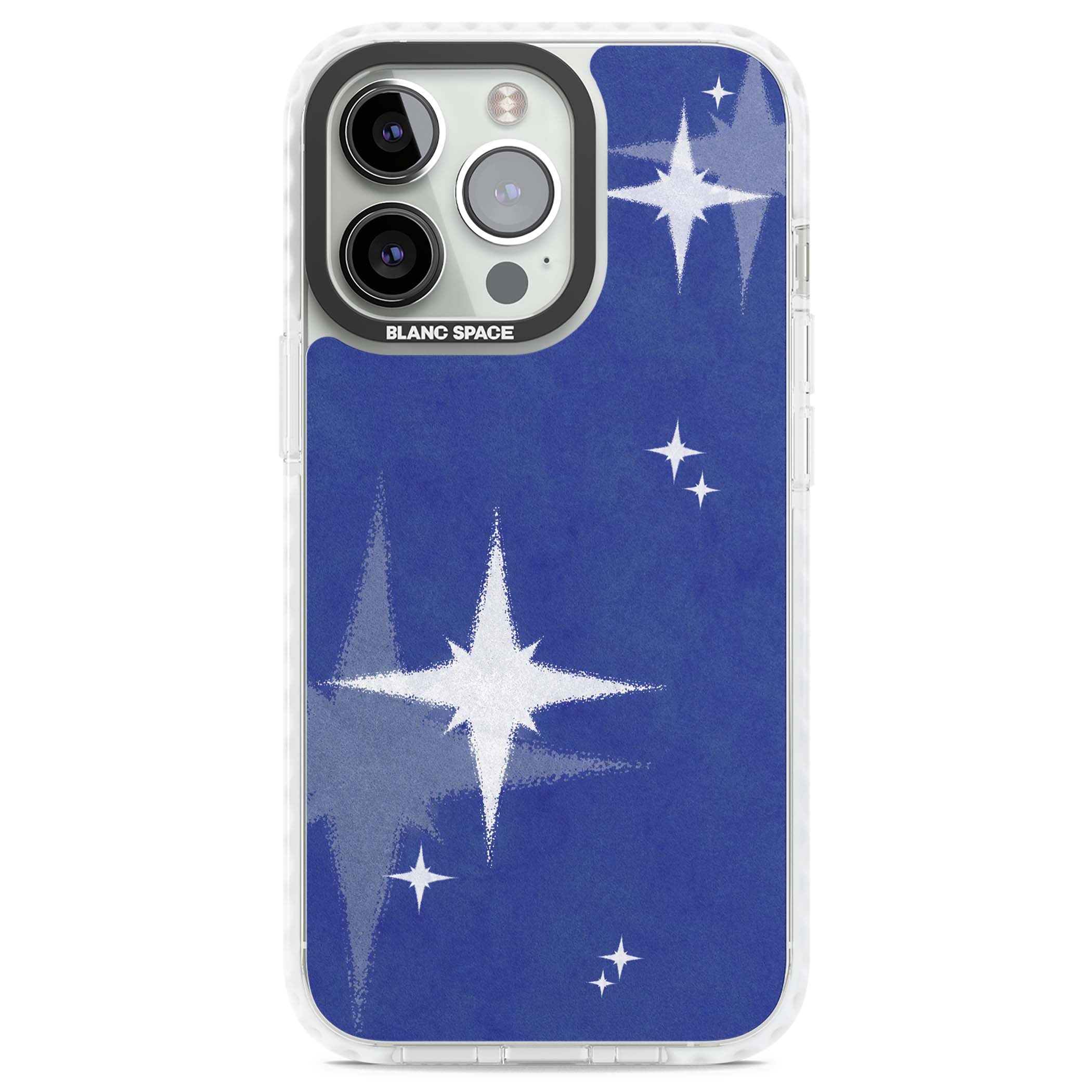 Blue Sparkle celestial iPhone case featuring sparkling silver stars on a deep blue painterly night sky | Impact Magsafe case for iPhone 13 Pro, iPhone 14 Pro, iPhone 15 Pro