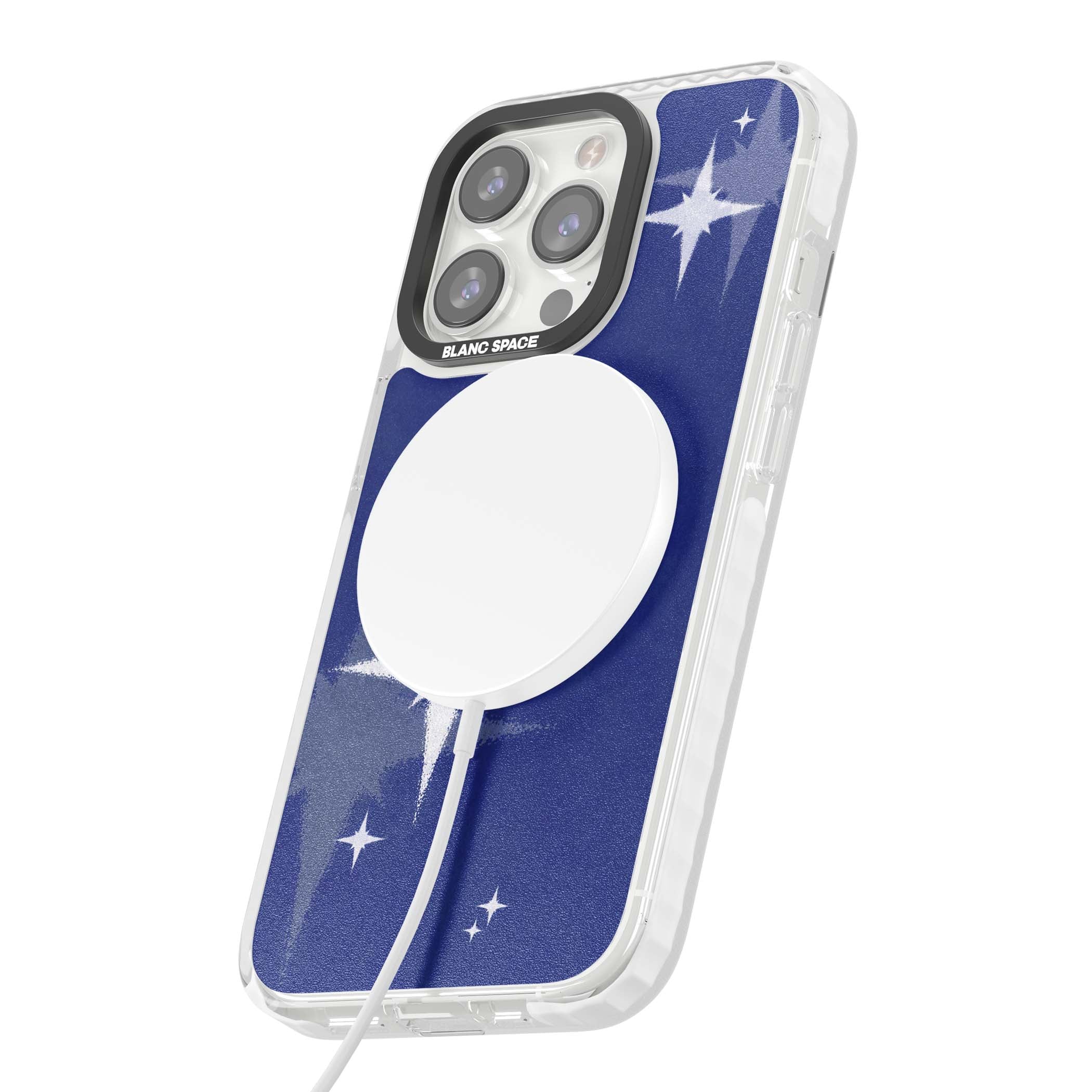 Blue Sparkle celestial iPhone case featuring sparkling silver stars on a deep blue painterly night sky | Impact Magsafe case for iPhone 13 Pro, iPhone 14 Pro, iPhone 15 Pro