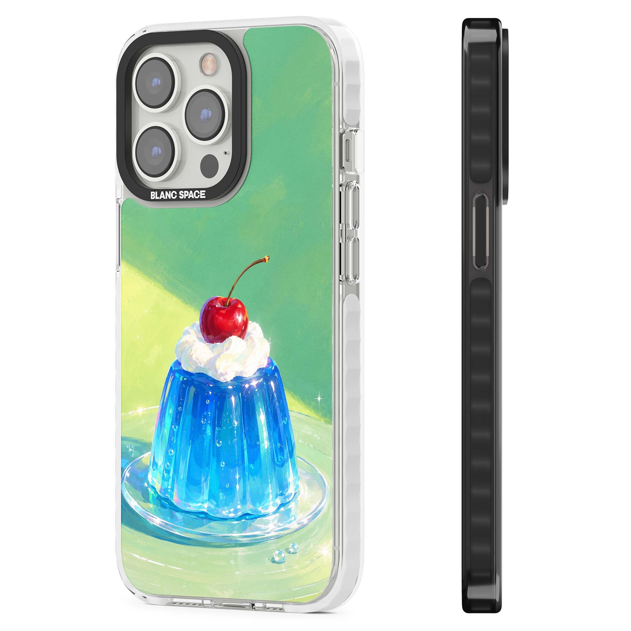 Cherry Jelly kawaii dessert iPhone case featuring blue jelly pudding, whipped cream and a red cherry | Impact Magsafe case for iPhone 13 Pro, iPhone 14 Pro, iPhone 15 Pro