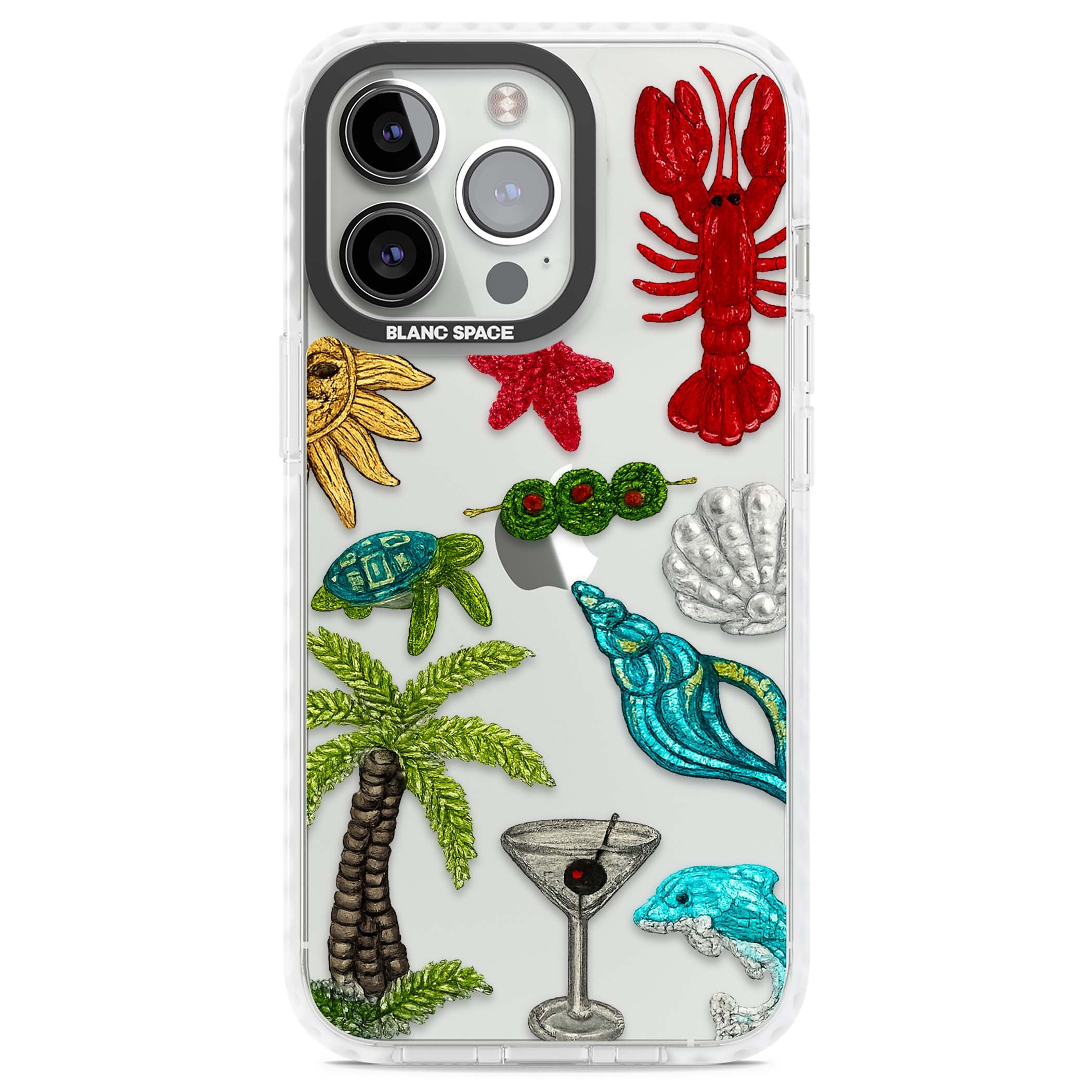 Painted Coastal Pattern coastal iPhone case | Clear Impact case for iPhone 13 Pro, iPhone 14 Pro, iPhone 15 Pro