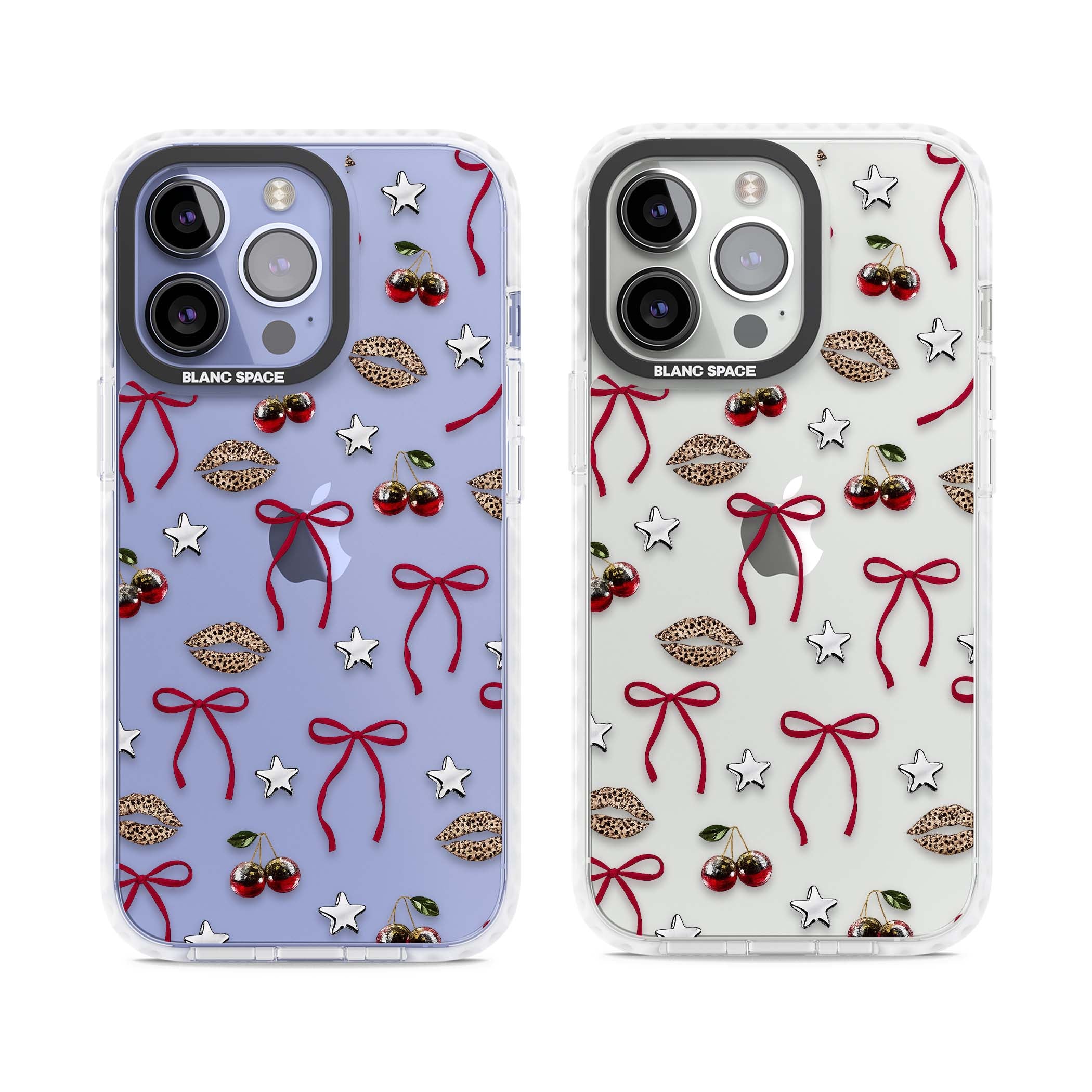 Starlet coquette iPhone case featuring red ribbon bows, disco cherries and leopard-print lips | Clear Impact case for iPhone 13 Pro, iPhone 14 Pro, iPhone 15 Pro