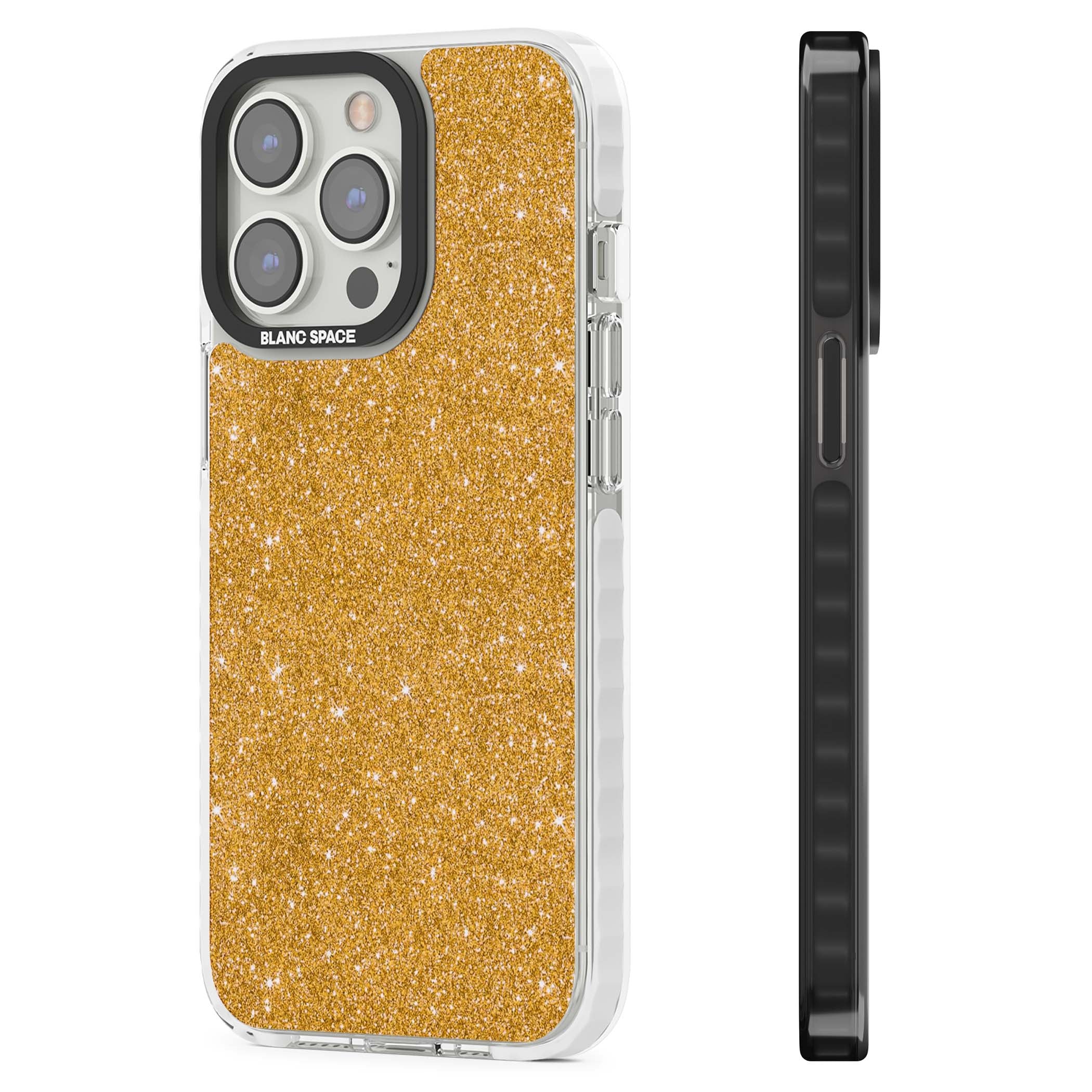 Gold Glitter gold glitter iPhone case featuring a shimmering sparkle wallpaper design in luxury gold | Clear Impact case for iPhone 13 Pro, iPhone 14 Pro, iPhone 15 Pro