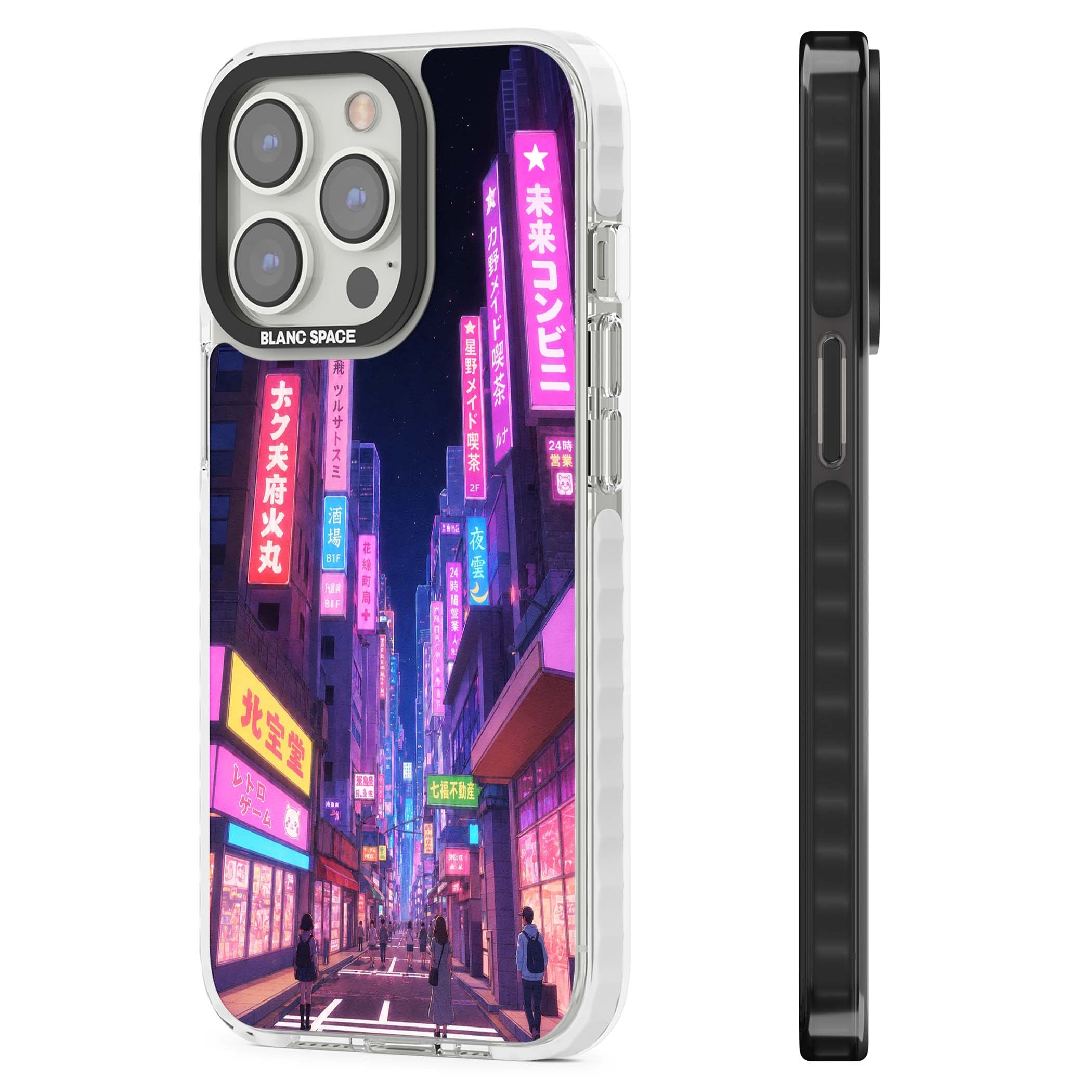 Shibuya At Night Japanese neon city iPhone case featuring glowing kanji signs, pink storefronts and a Tokyo street at n | Clear Impact case for iPhone 13 Pro, iPhone 14 Pro, iPhone 15 Pro