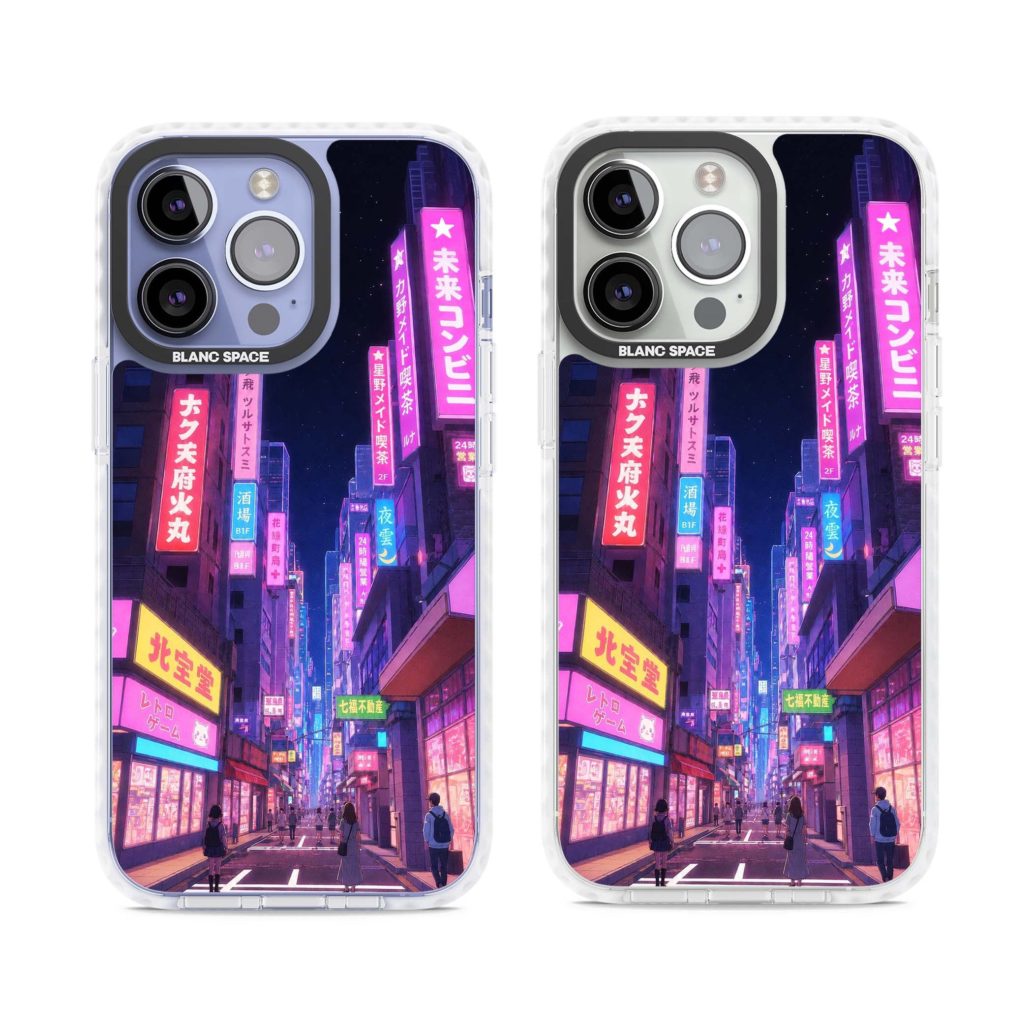 Shibuya At Night Japanese neon city iPhone case featuring glowing kanji signs, pink storefronts and a Tokyo street at n | Clear Impact case for iPhone 13 Pro, iPhone 14 Pro, iPhone 15 Pro