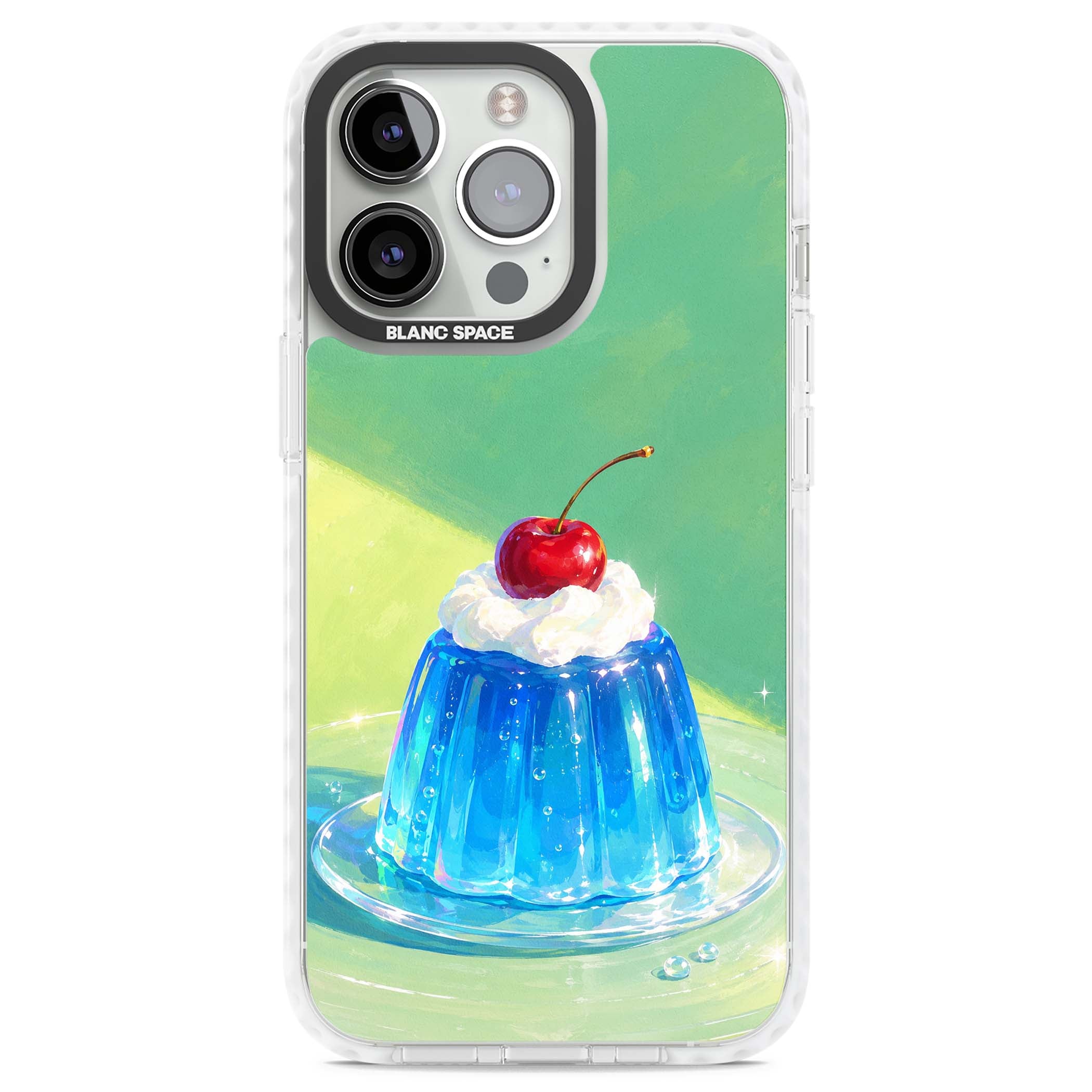 Cherry Jelly kawaii dessert iPhone case featuring blue jelly pudding, whipped cream and a red cherry | Clear Impact case for iPhone 13 Pro, iPhone 14 Pro, iPhone 15 Pro